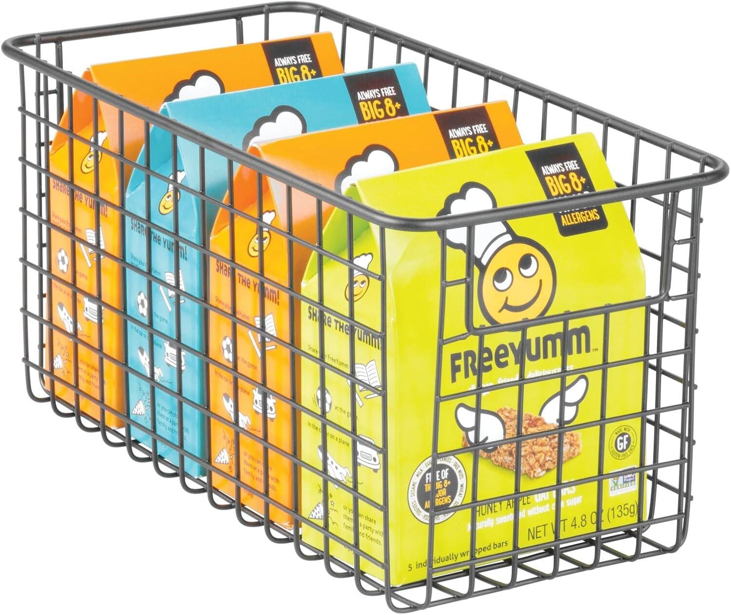 imagemDesign Metal Wire Food Storage Basket Organizer with Handles for Organizing Kitchen Cabinets Pantry Shelf Bathroom Laundry Room Closets Garage  Concerto Collection  4 Pack  Dark GrayGraphite