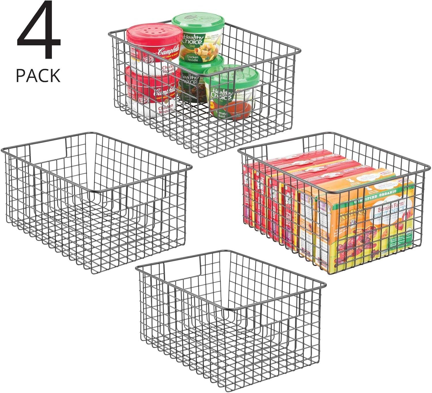 imagemDesign Metal Wire Food Storage Basket Organizer with Handles for Organizing Kitchen Cabinets Pantry Shelf Bathroom Laundry Room Closets Garage  Concerto Collection  4 Pack  Dark GrayGraphite Gray