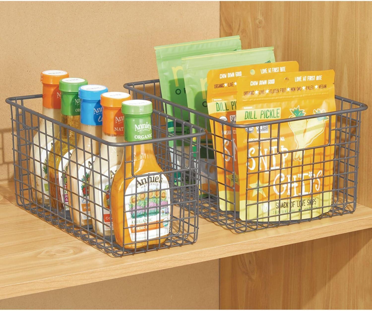 imagemDesign Metal Wire Food Storage Basket Organizer with Handles for Organizing Kitchen Cabinets Pantry Shelf Bathroom Laundry Room Closets Garage  Concerto Collection  4 Pack  Dark GrayGraphite Gray