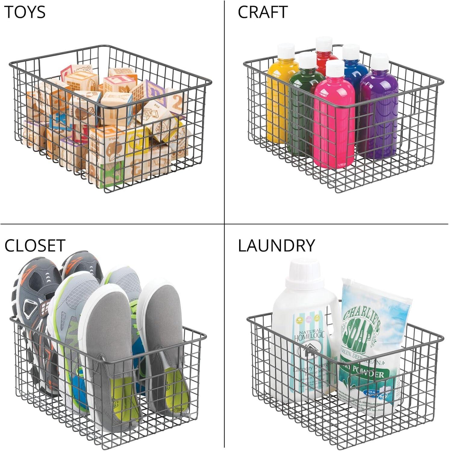 imagemDesign Metal Wire Food Storage Basket Organizer with Handles for Organizing Kitchen Cabinets Pantry Shelf Bathroom Laundry Room Closets Garage  Concerto Collection  4 Pack  Dark GrayGraphite Gray
