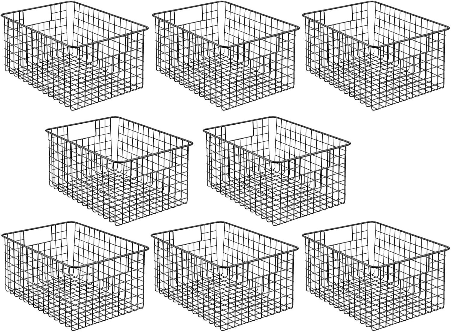 imagemDesign Metal Wire Food Storage Basket Organizer with Handles for Organizing Kitchen Cabinets Pantry Shelf Bathroom Laundry Room Closets Garage  Concerto Collection  4 Pack  Dark GrayBlack