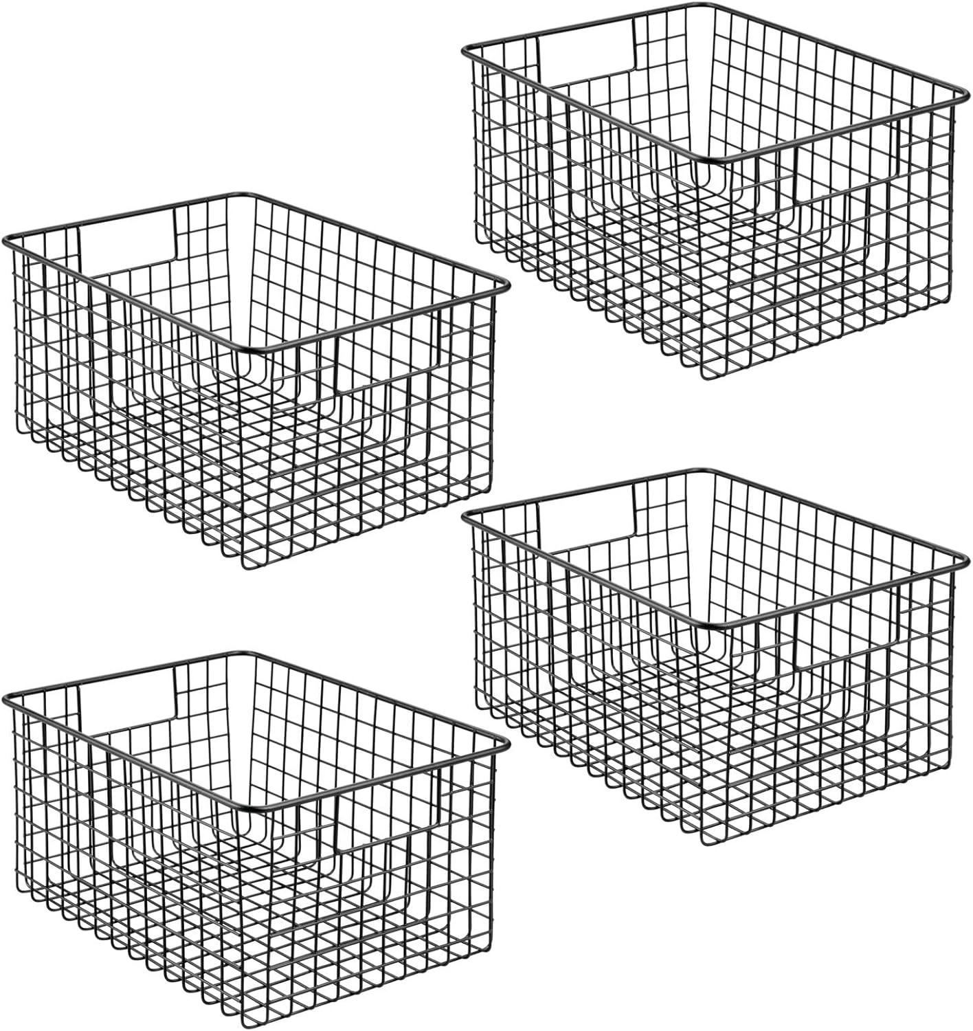 imagemDesign Metal Wire Food Storage Basket Organizer with Handles for Organizing Kitchen Cabinets Pantry Shelf Bathroom Laundry Room Closets Garage  Concerto Collection  4 Pack  Dark GrayBlack