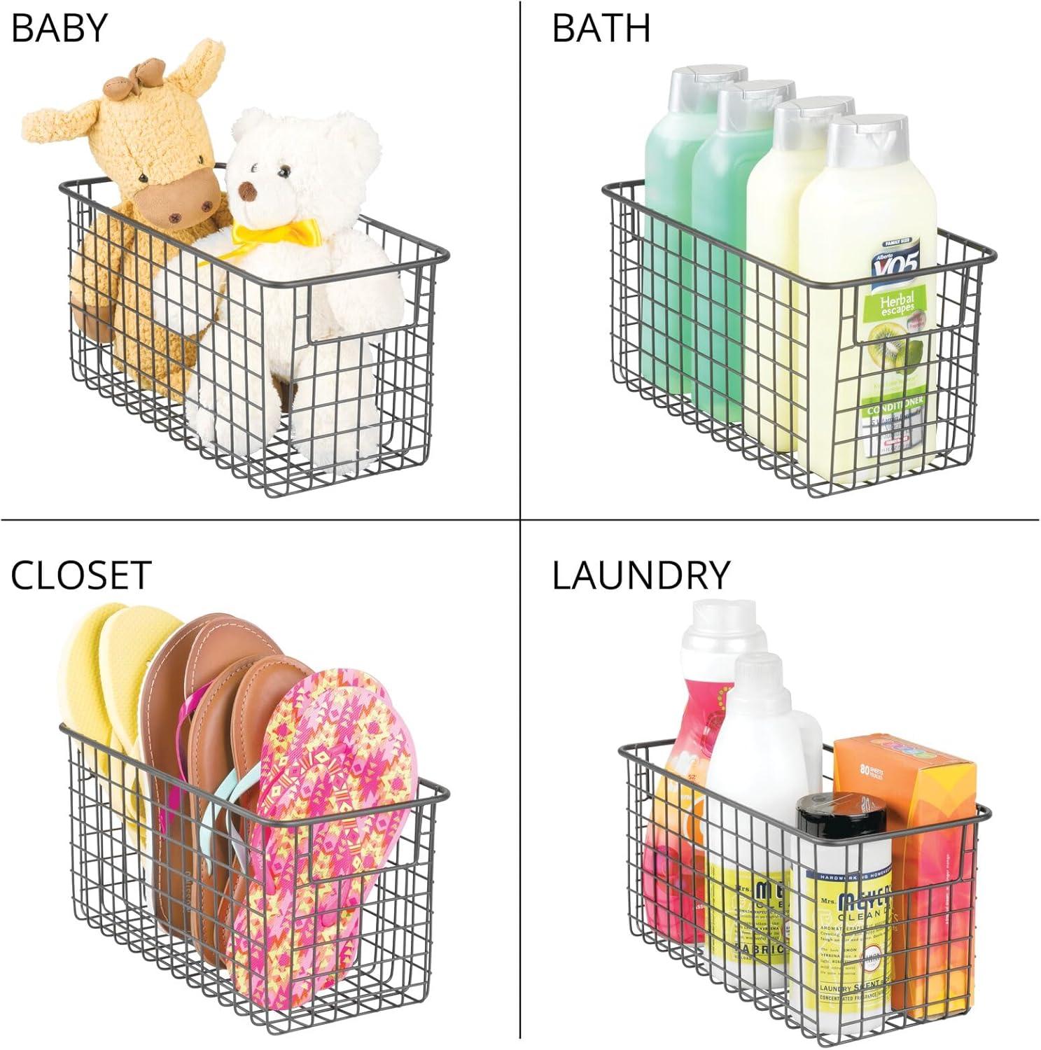 imagemDesign Metal Wire Food Storage Basket Organizer with Handles for Organizing Kitchen Cabinets Pantry Shelf Bathroom Laundry Room Closets Garage  Concerto Collection  4 Pack  Dark GrayGraphite
