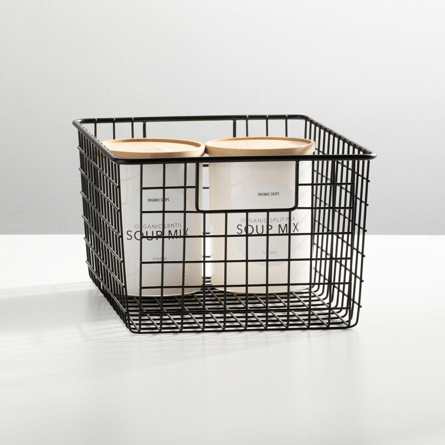 imagemDesign Metal Wire Food Storage Basket Organizer with Handles for Organizing Kitchen Cabinets Pantry Shelf Bathroom Laundry Room Closets Garage  Concerto Collection  4 Pack  Dark GrayBlack