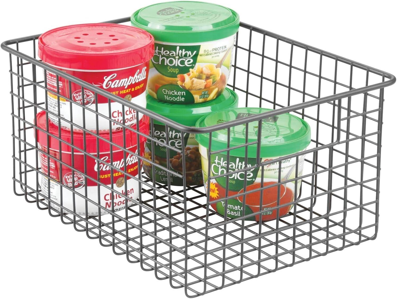 imagemDesign Metal Wire Food Storage Basket Organizer with Handles for Organizing Kitchen Cabinets Pantry Shelf Bathroom Laundry Room Closets Garage  Concerto Collection  4 Pack  Dark GrayGraphite Gray