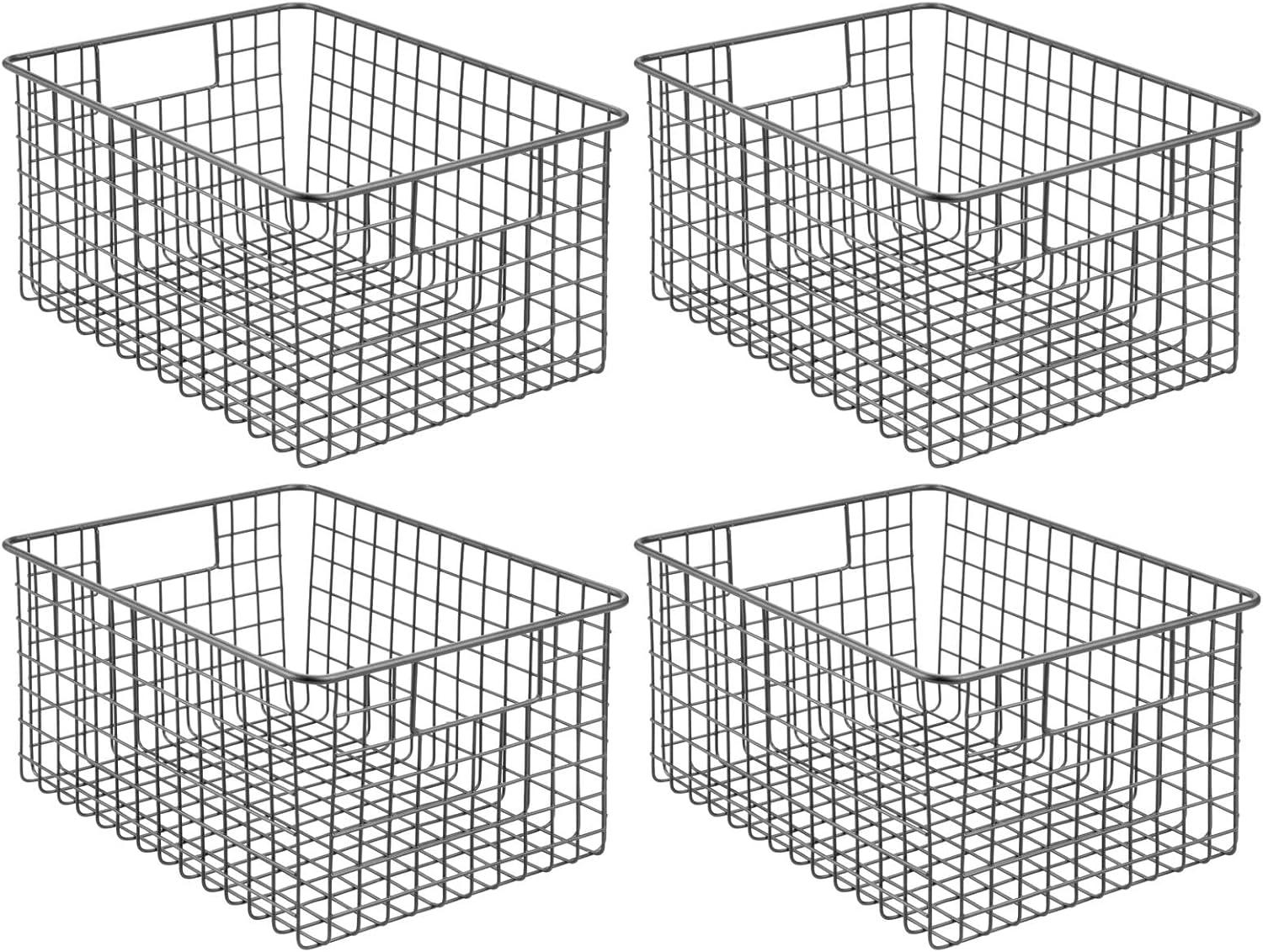 imagemDesign Metal Wire Food Storage Basket Organizer with Handles for Organizing Kitchen Cabinets Pantry Shelf Bathroom Laundry Room Closets Garage  Concerto Collection  4 Pack  Dark GrayGraphite Gray