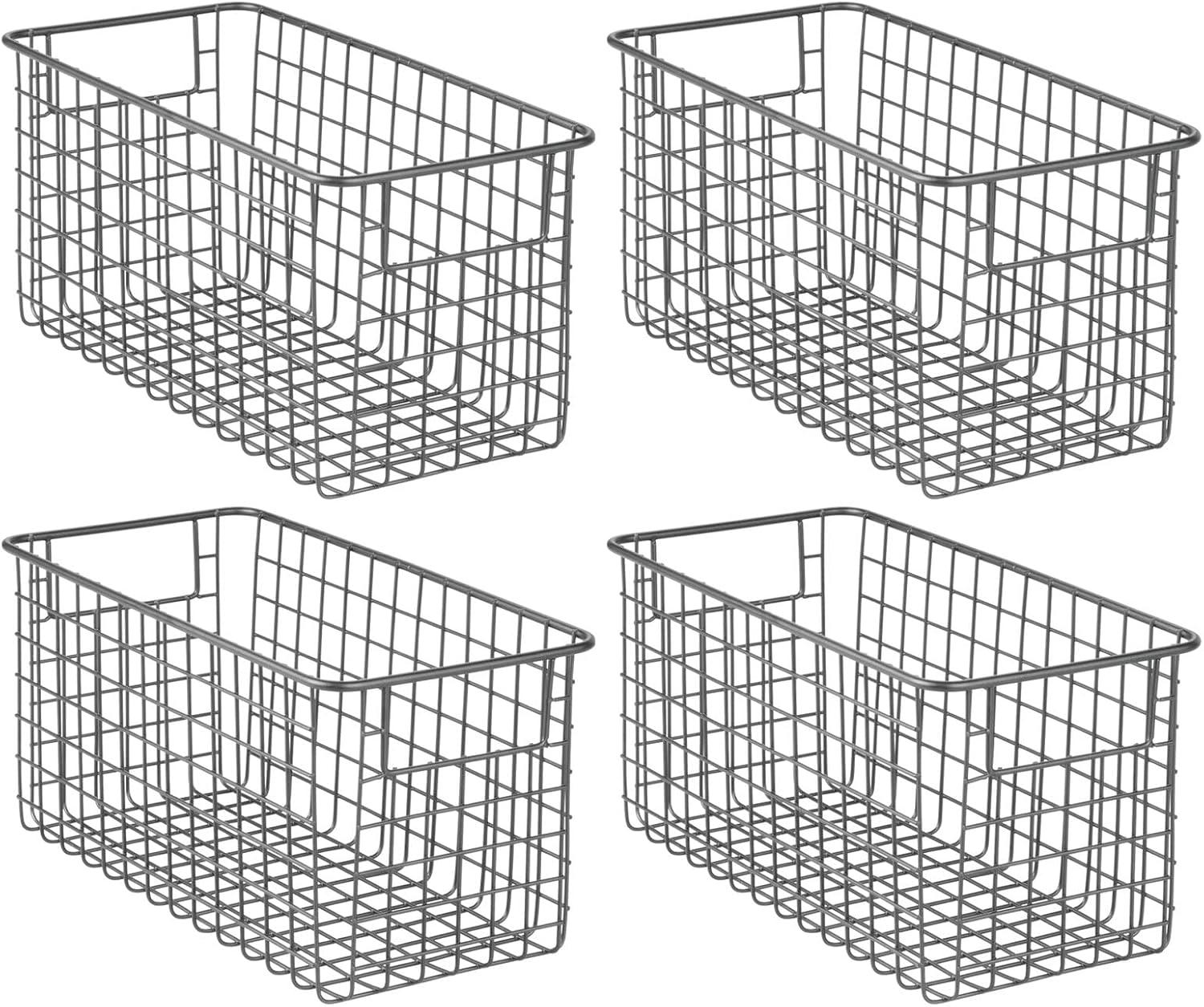 imagemDesign Metal Wire Food Storage Basket Organizer with Handles for Organizing Kitchen Cabinets Pantry Shelf Bathroom Laundry Room Closets Garage  Concerto Collection  4 Pack  Dark GrayGraphite