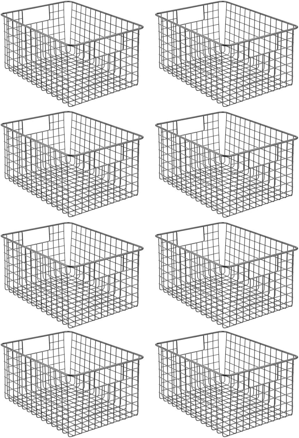 imagemDesign Metal Wire Food Storage Basket Organizer with Handles for Organizing Kitchen Cabinets Pantry Shelf Bathroom Laundry Room Closets Garage  Concerto Collection  4 Pack  Dark GrayGraphite