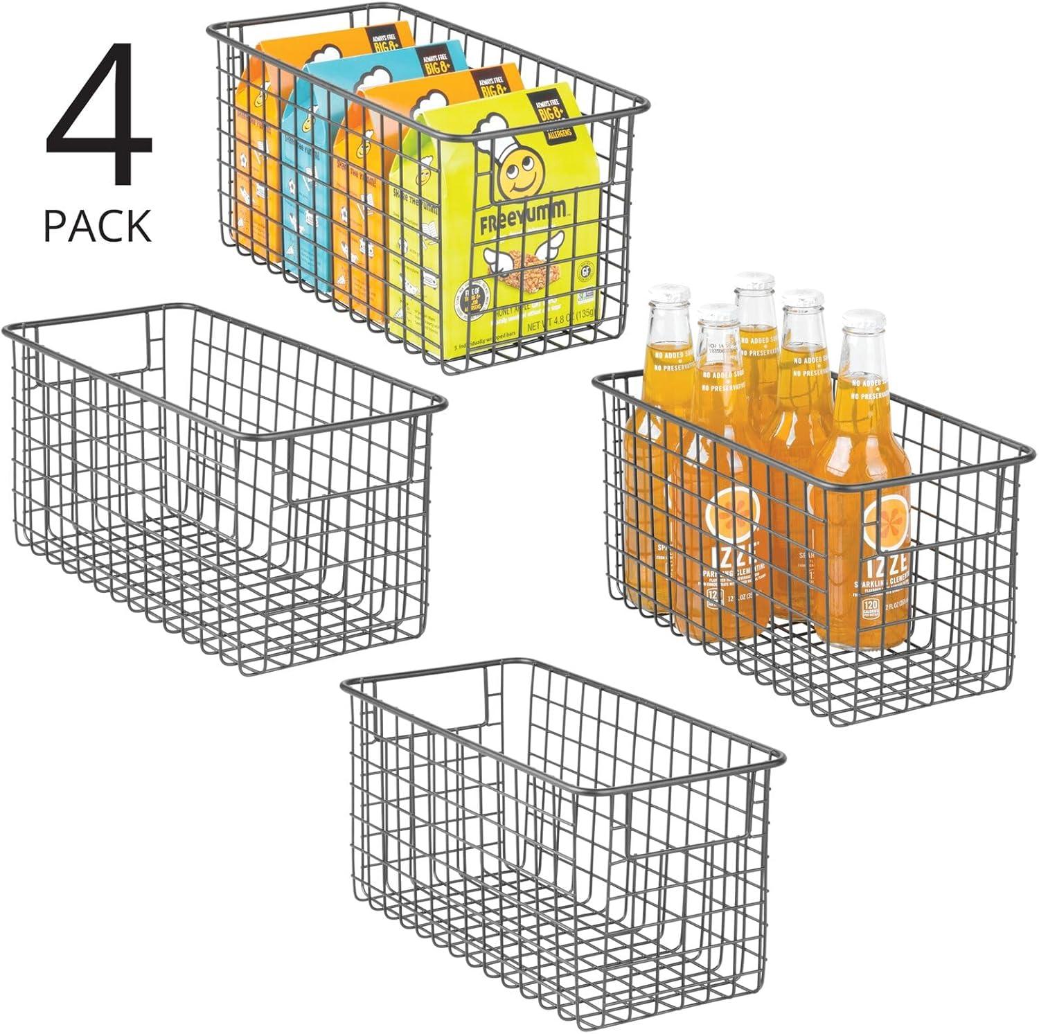imagemDesign Metal Wire Food Storage Basket Organizer with Handles for Organizing Kitchen Cabinets Pantry Shelf Bathroom Laundry Room Closets Garage  Concerto Collection  4 Pack  Dark GrayGraphite