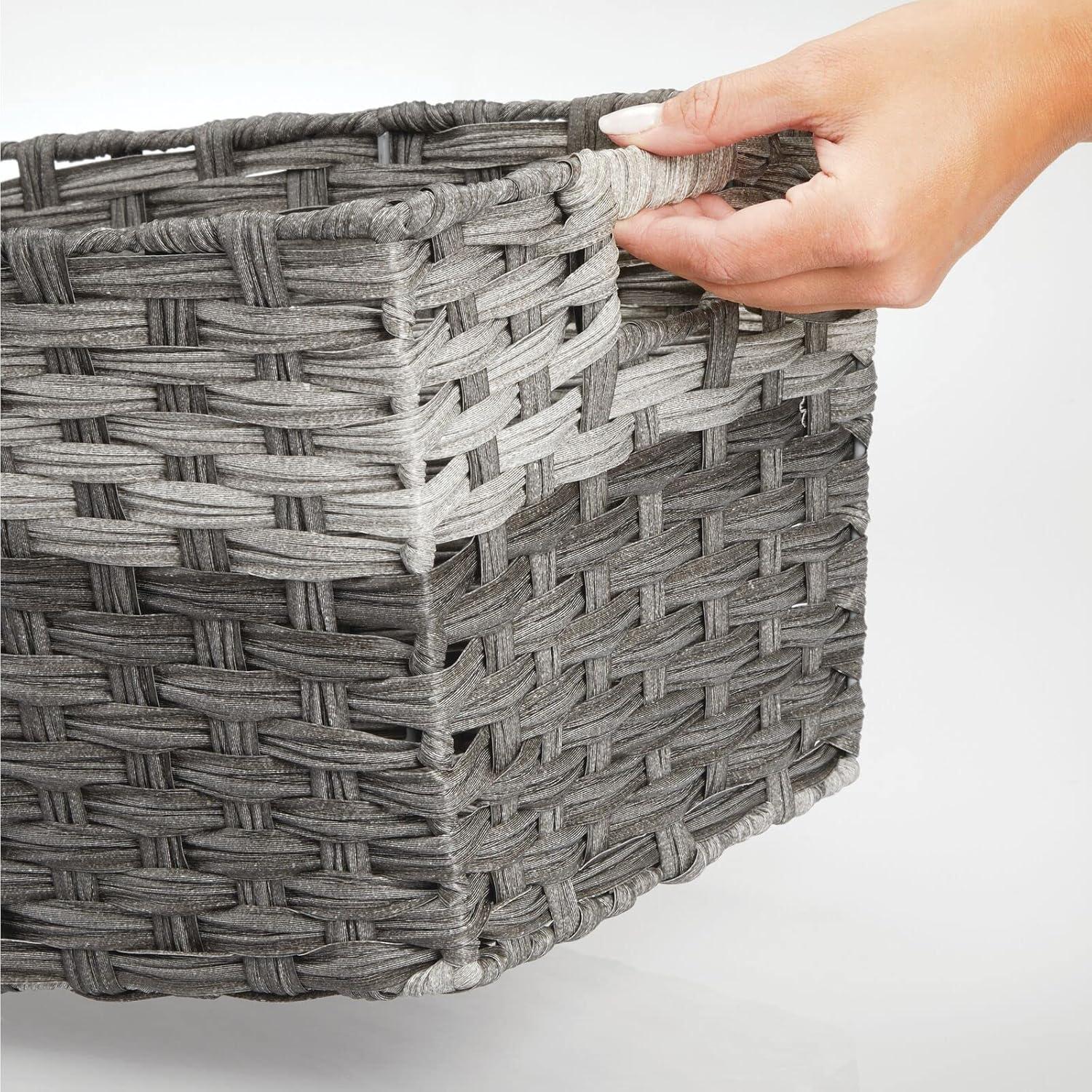 imagemDesign Wide Rectangular Woven Braided Rope Home Storage Baskets with Handles  for Organizing Closet Bedroom Bathroom Living Room Entryway Office  825quot High 2 Pack  Gray