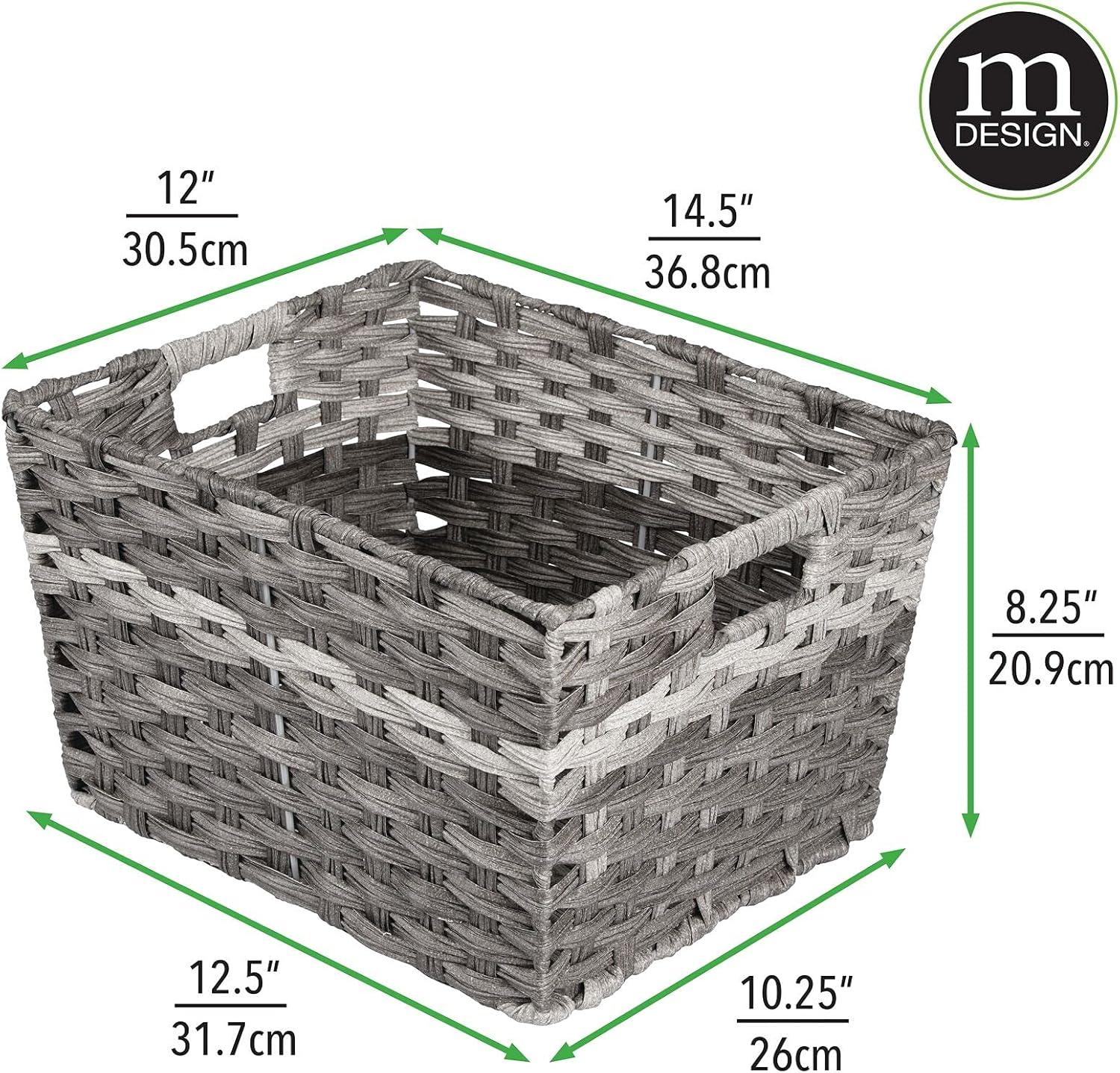 imagemDesign Wide Rectangular Woven Braided Rope Home Storage Baskets with Handles  for Organizing Closet Bedroom Bathroom Living Room Entryway Office  825quot High 2 Pack  Gray