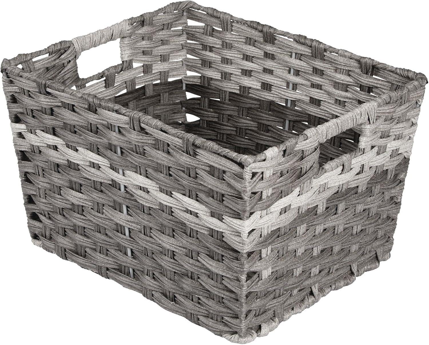 imagemDesign Wide Rectangular Woven Braided Rope Home Storage Baskets with Handles  for Organizing Closet Bedroom Bathroom Living Room Entryway Office  825quot High 2 Pack  Gray