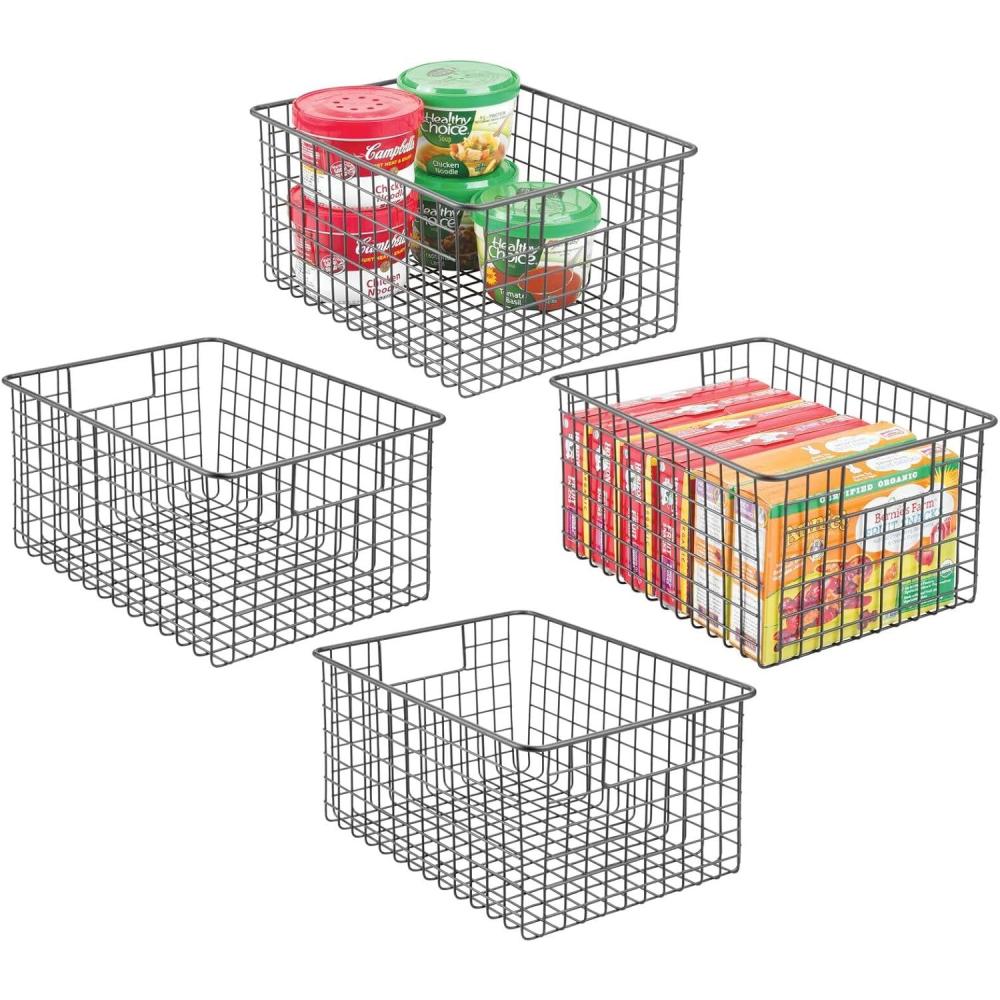 imagemDesign Metal Wire Food Storage Basket Organizer with Handles for Organizing Kitchen Cabinets Pantry Shelf Bathroom Laundry Room Closets Garage  Concerto Collection  4 Pack  Dark GrayGraphite Gray