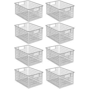 imagemDesign Metal Wire Food Storage Basket Organizer with Handles for Organizing Kitchen Cabinets Pantry Shelf Bathroom Laundry Room Closets Garage  Concerto Collection  4 Pack  Dark GrayGraphite
