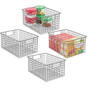 imagemDesign Metal Wire Food Storage Basket Organizer with Handles for Organizing Kitchen Cabinets Pantry Shelf Bathroom Laundry Room Closets Garage  Concerto Collection  4 Pack  Dark GrayGraphite Gray