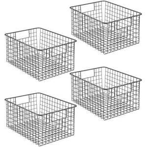 imagemDesign Metal Wire Food Storage Basket Organizer with Handles for Organizing Kitchen Cabinets Pantry Shelf Bathroom Laundry Room Closets Garage  Concerto Collection  4 Pack  Dark GrayBlack