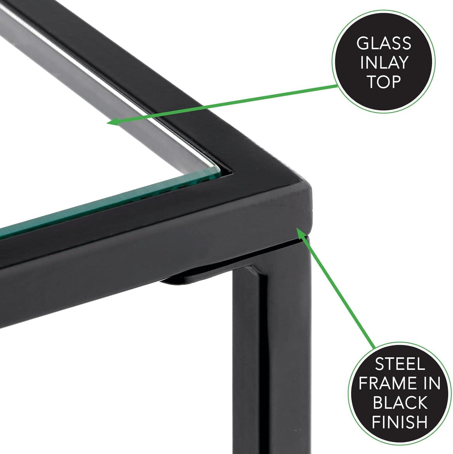 imagemDesign Glass Top Coffee Table  Large Minimalistic Rectangular Geometric Metal Accent Furniture Unit for Living Room Basement Home Office Garage and Bedroom  BlackBlack