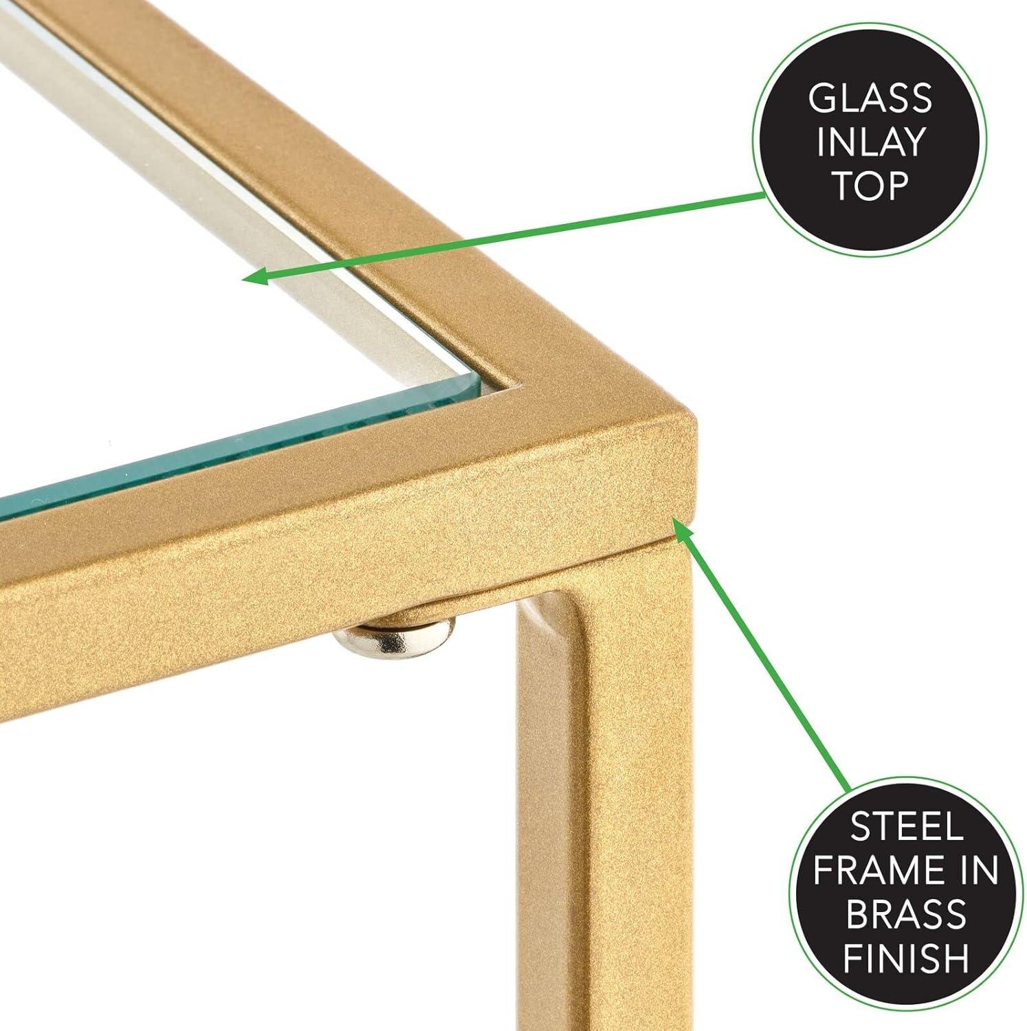 imagemDesign Glass Top Coffee Table  Large Minimalistic Rectangular Geometric Metal Accent Furniture Unit for Living Room Basement Home Office Garage and Bedroom  BlackSoft Brass