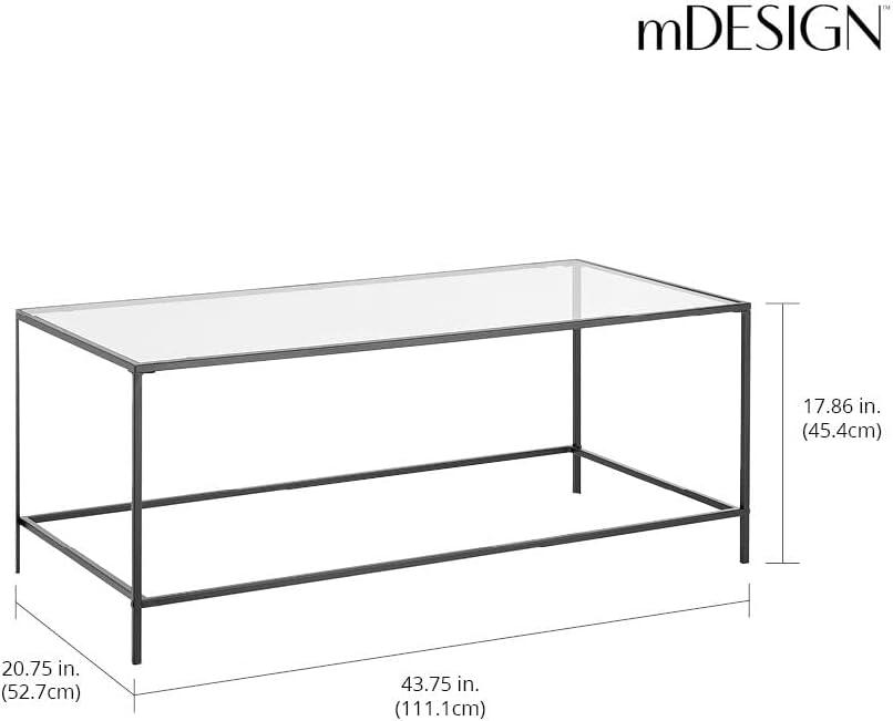 imagemDesign Glass Top Coffee Table  Large Minimalistic Rectangular Geometric Metal Accent Furniture Unit for Living Room Basement Home Office Garage and Bedroom  BlackBlack