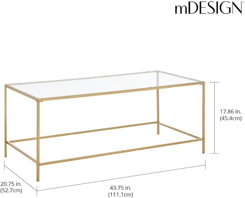 imagemDesign Glass Top Coffee Table  Large Minimalistic Rectangular Geometric Metal Accent Furniture Unit for Living Room Basement Home Office Garage and Bedroom  BlackSoft Brass