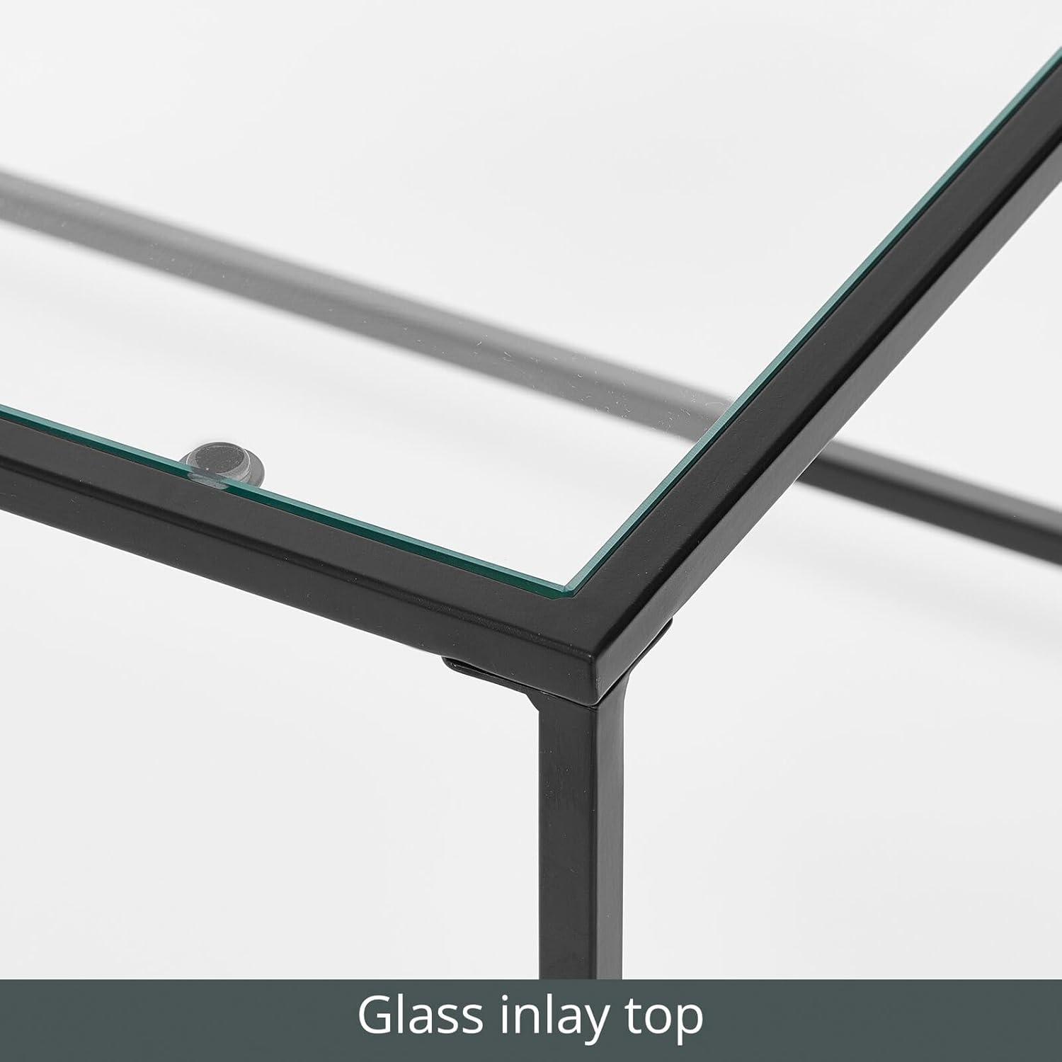 imagemDesign Glass Top Coffee Table  Large Minimalistic Rectangular Geometric Metal Accent Furniture Unit for Living Room Basement Home Office Garage and Bedroom  BlackBlack