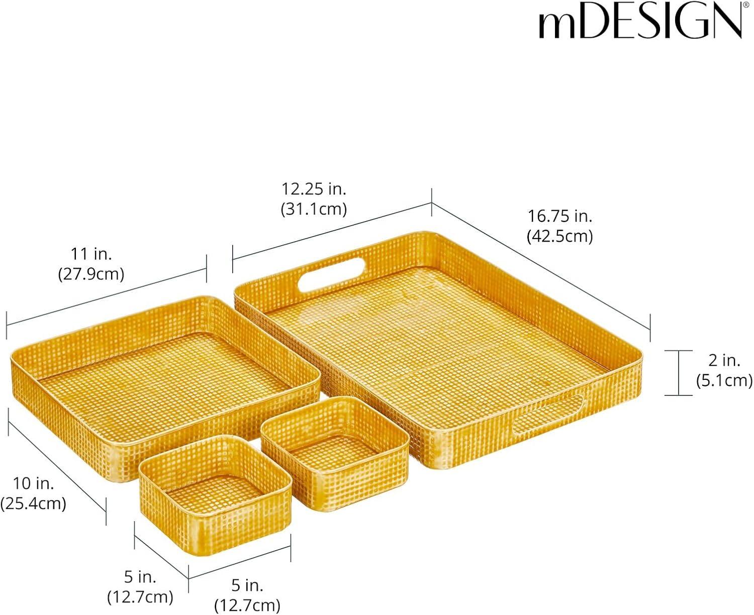 imagemDesign Nesting Hammered Stainless Steel Tray Set with Handles  Decorative Serving Trays for Entertaining  Holds Food Tea or Coffee  Metal Serving Platter for Breakfast Table  Set of 4  Yellow