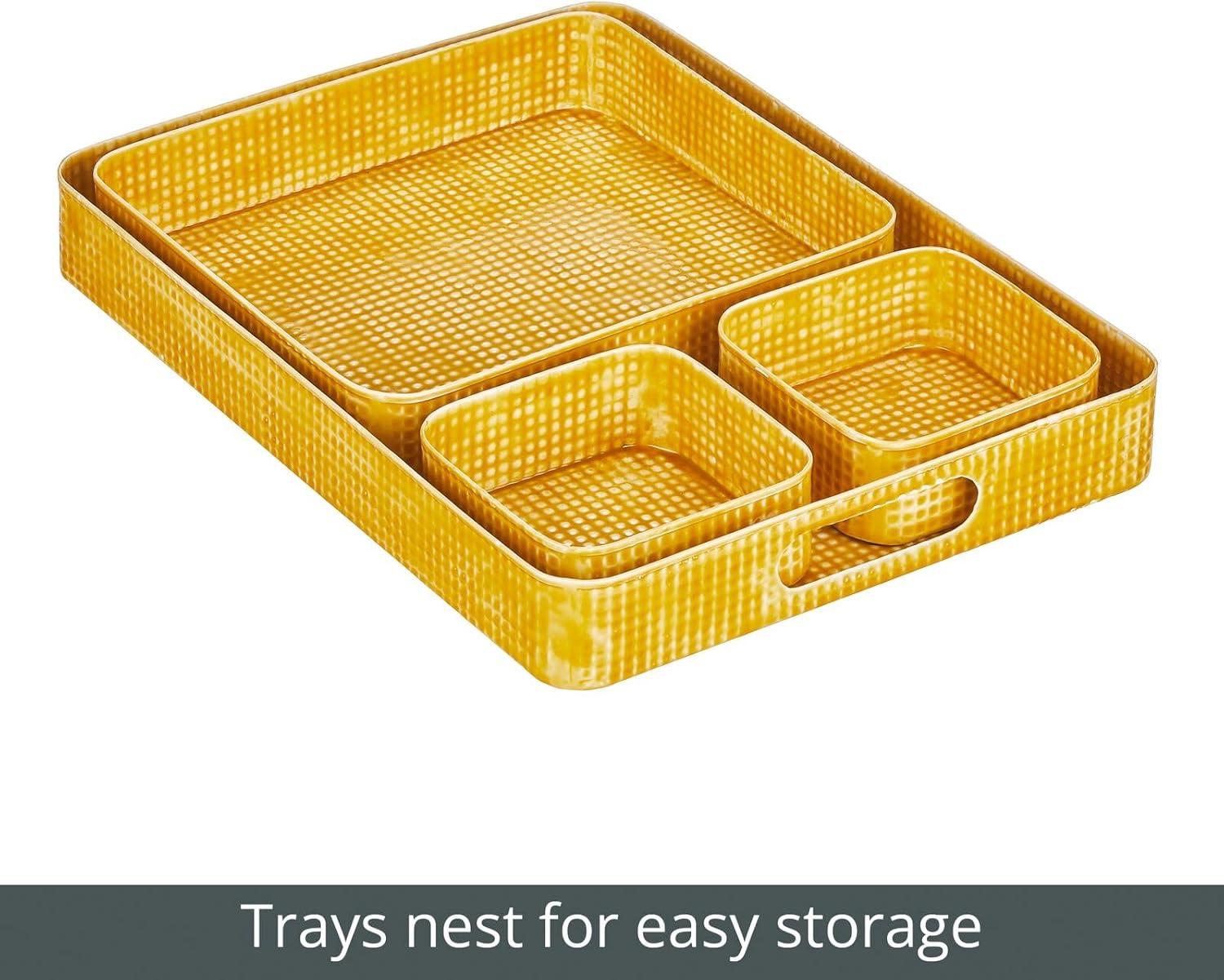 imagemDesign Nesting Hammered Stainless Steel Tray Set with Handles  Decorative Serving Trays for Entertaining  Holds Food Tea or Coffee  Metal Serving Platter for Breakfast Table  Set of 4  Yellow