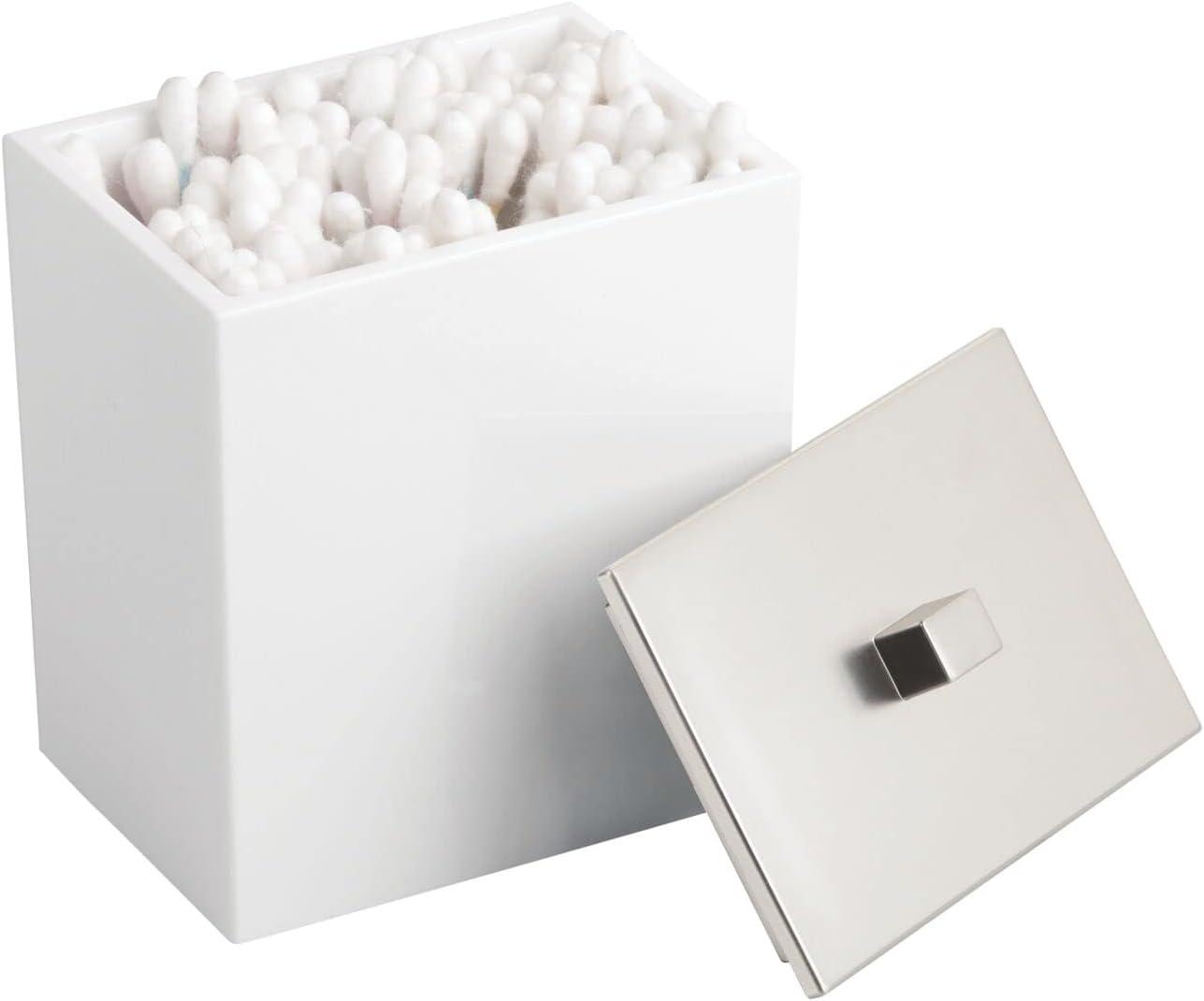 imagemDesign Plastic Rectangle Apothecary Canister  Organizer for Bathroom Vanity Countertop Shelf Decor  Holds Cotton Swabs Soap Makeup Bath Salts  Lumiere Collection  2 Pack  ClearLight PinkWhiteBrushed