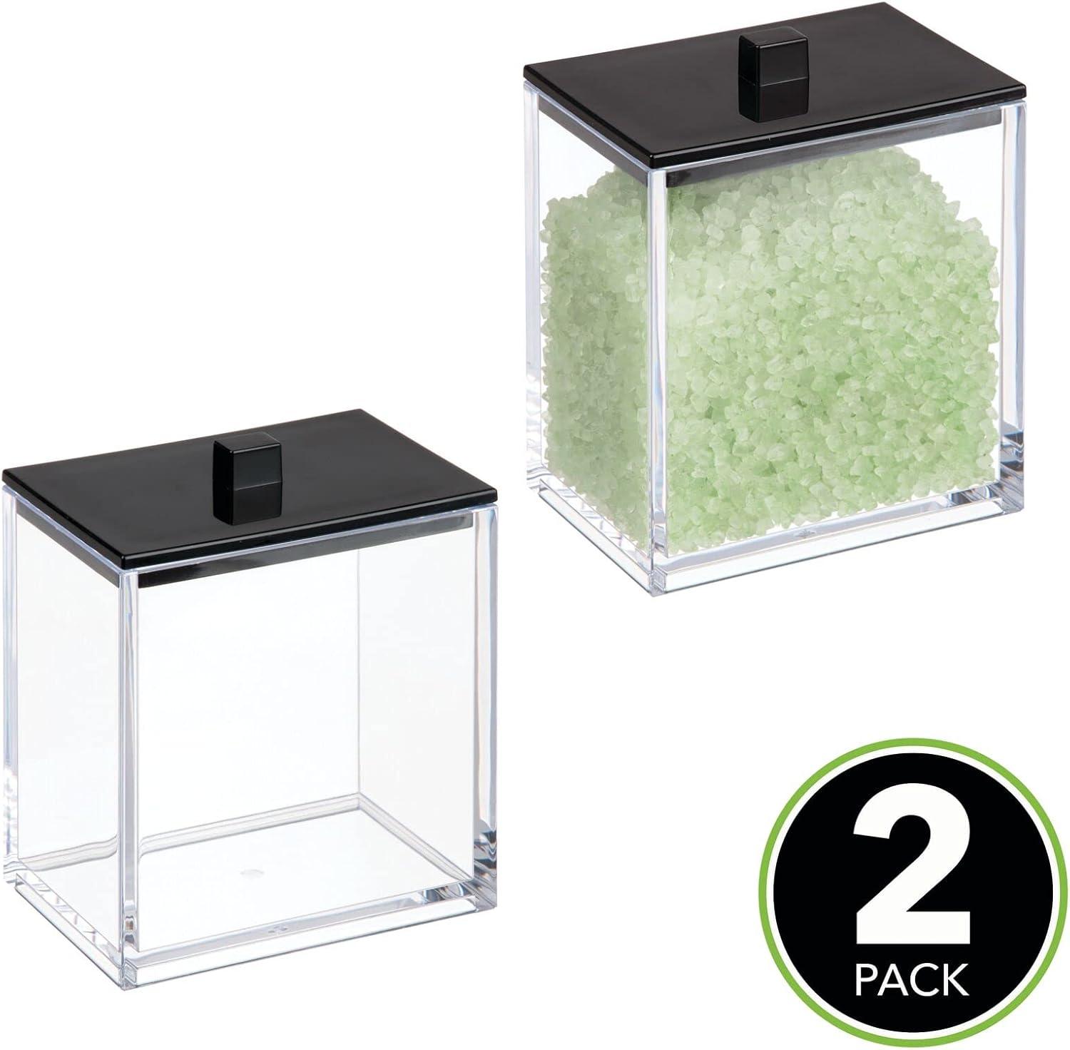 imagemDesign Plastic Rectangle Apothecary Canister  Organizer for Bathroom Vanity Countertop Shelf Decor  Holds Cotton Swabs Soap Makeup Bath Salts  Lumiere Collection  2 Pack  ClearLight PinkClearMatte Black