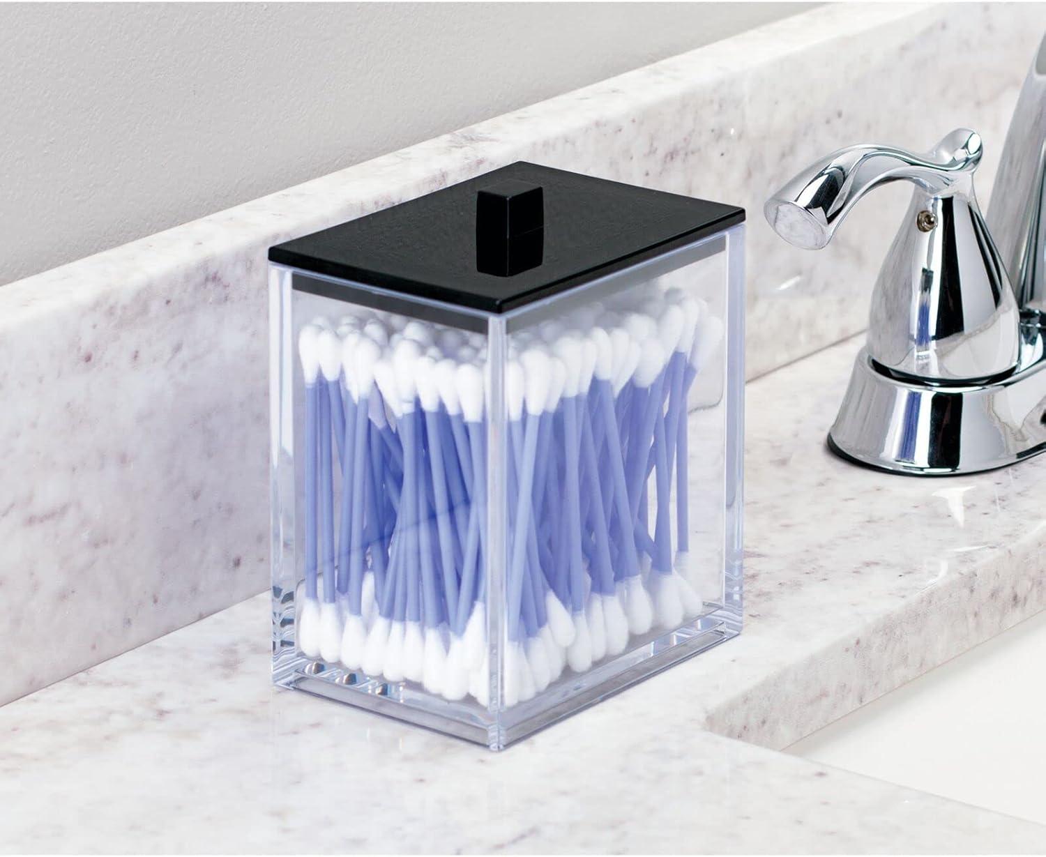 imagemDesign Plastic Rectangle Apothecary Canister  Organizer for Bathroom Vanity Countertop Shelf Decor  Holds Cotton Swabs Soap Makeup Bath Salts  Lumiere Collection  2 Pack  ClearLight PinkClearMatte Black