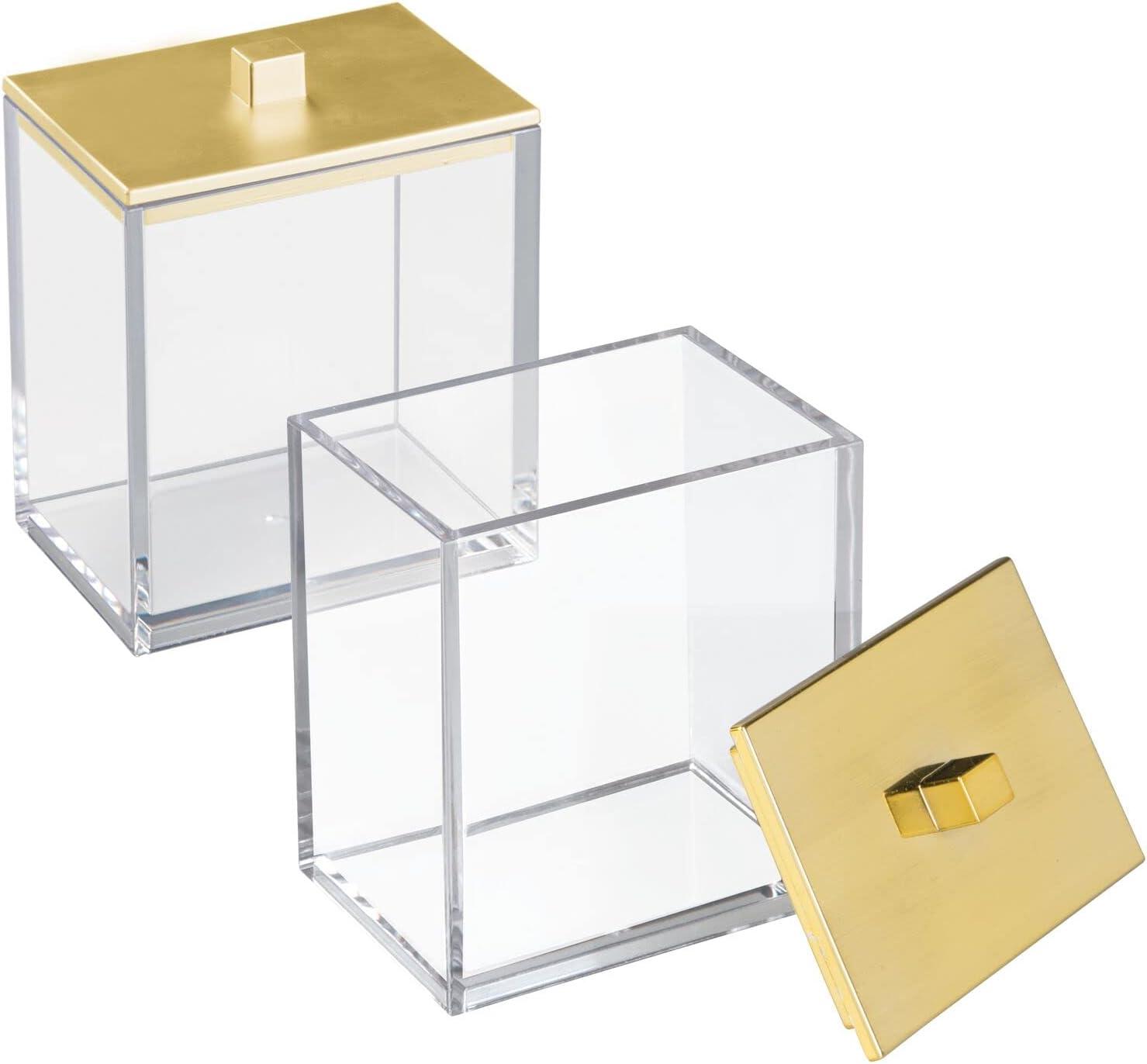 imagemDesign Plastic Rectangle Apothecary Canister  Organizer for Bathroom Vanity Countertop Shelf Decor  Holds Cotton Swabs Soap Makeup Bath Salts  Lumiere Collection  2 Pack  ClearLight PinkClearGold