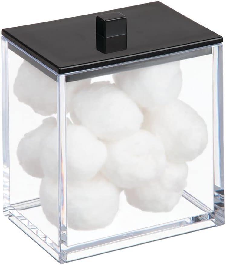 imagemDesign Plastic Rectangle Apothecary Canister  Organizer for Bathroom Vanity Countertop Shelf Decor  Holds Cotton Swabs Soap Makeup Bath Salts  Lumiere Collection  2 Pack  ClearLight PinkClearMatte Black