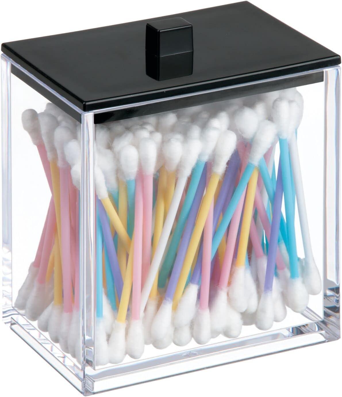imagemDesign Plastic Rectangle Apothecary Canister  Organizer for Bathroom Vanity Countertop Shelf Decor  Holds Cotton Swabs Soap Makeup Bath Salts  Lumiere Collection  2 Pack  ClearLight PinkClearMatte Black