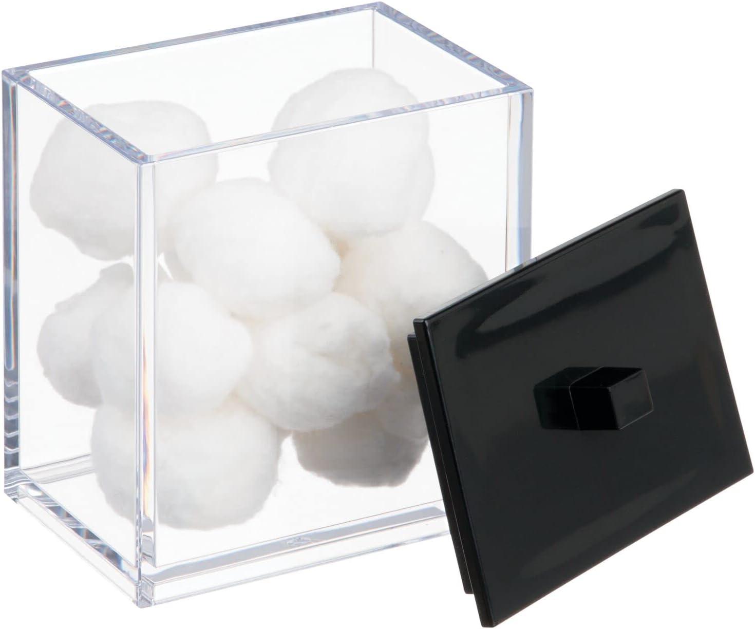 imagemDesign Plastic Rectangle Apothecary Canister  Organizer for Bathroom Vanity Countertop Shelf Decor  Holds Cotton Swabs Soap Makeup Bath Salts  Lumiere Collection  2 Pack  ClearLight PinkClearMatte Black