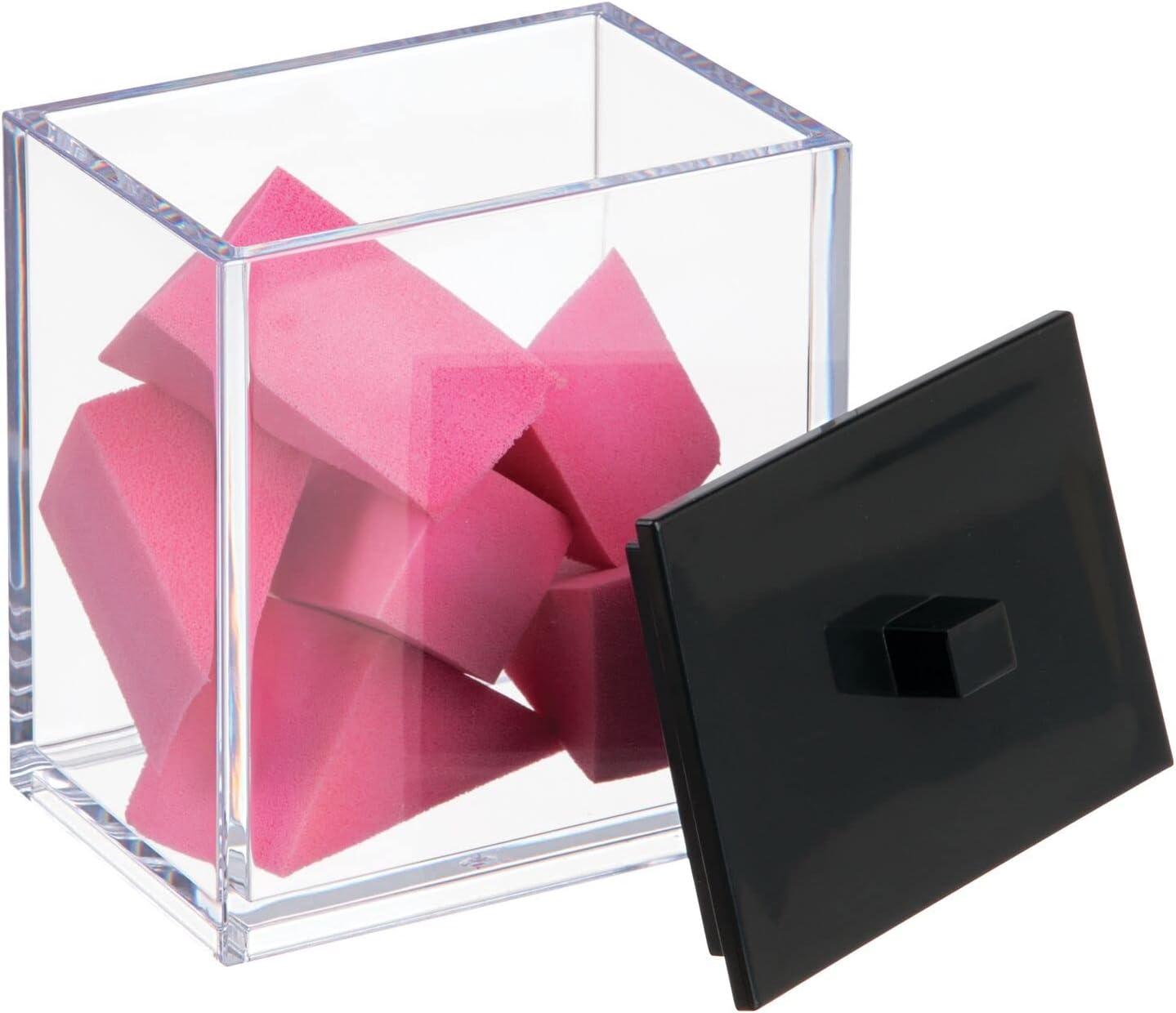 imagemDesign Plastic Rectangle Apothecary Canister  Organizer for Bathroom Vanity Countertop Shelf Decor  Holds Cotton Swabs Soap Makeup Bath Salts  Lumiere Collection  2 Pack  ClearLight PinkClearMatte Black