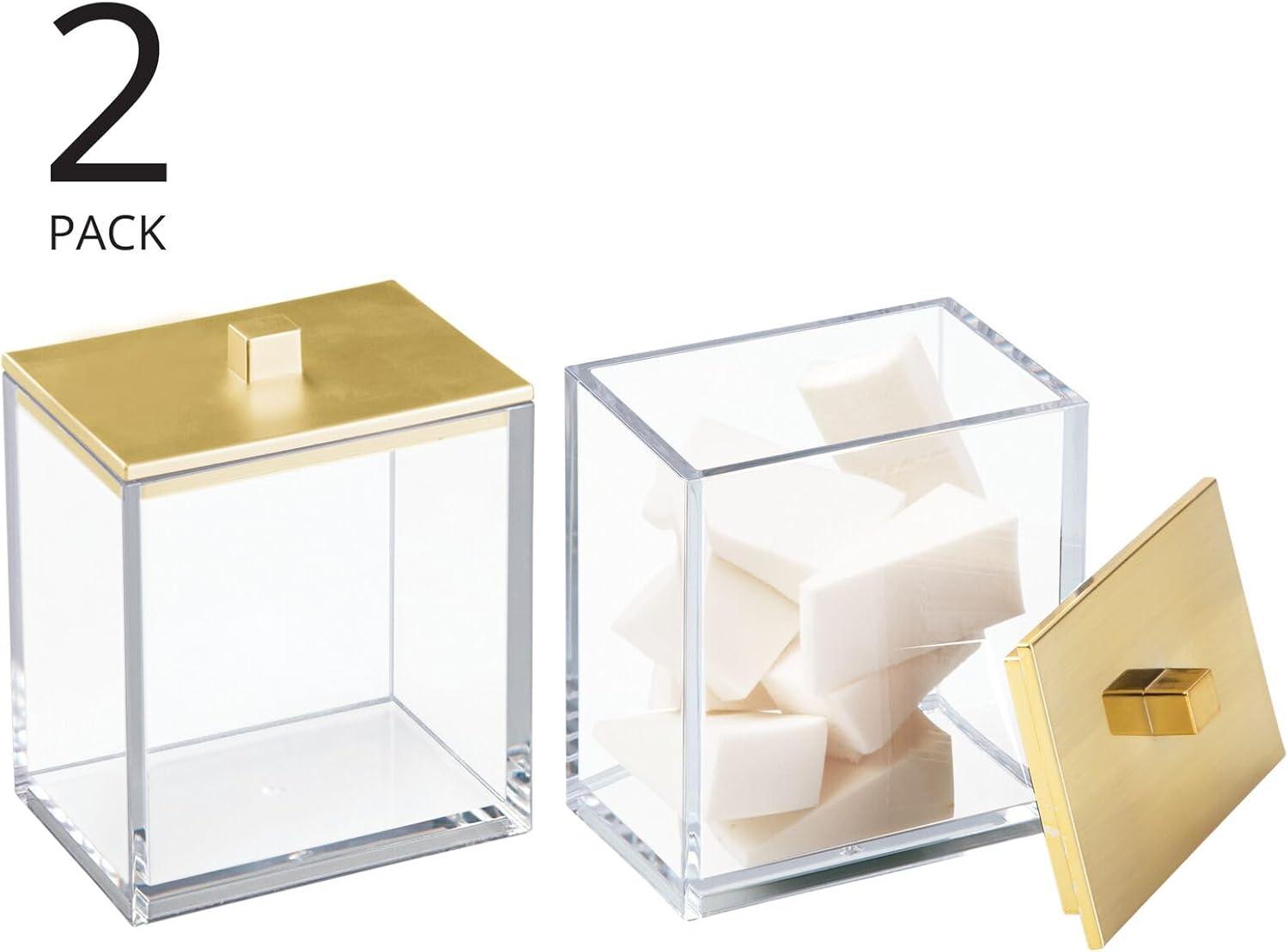 imagemDesign Plastic Rectangle Apothecary Canister  Organizer for Bathroom Vanity Countertop Shelf Decor  Holds Cotton Swabs Soap Makeup Bath Salts  Lumiere Collection  2 Pack  ClearLight PinkClearGold