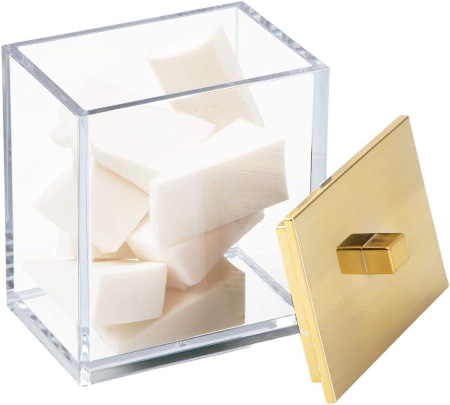 imagemDesign Plastic Rectangle Apothecary Canister  Organizer for Bathroom Vanity Countertop Shelf Decor  Holds Cotton Swabs Soap Makeup Bath Salts  Lumiere Collection  2 Pack  ClearLight PinkClearGold
