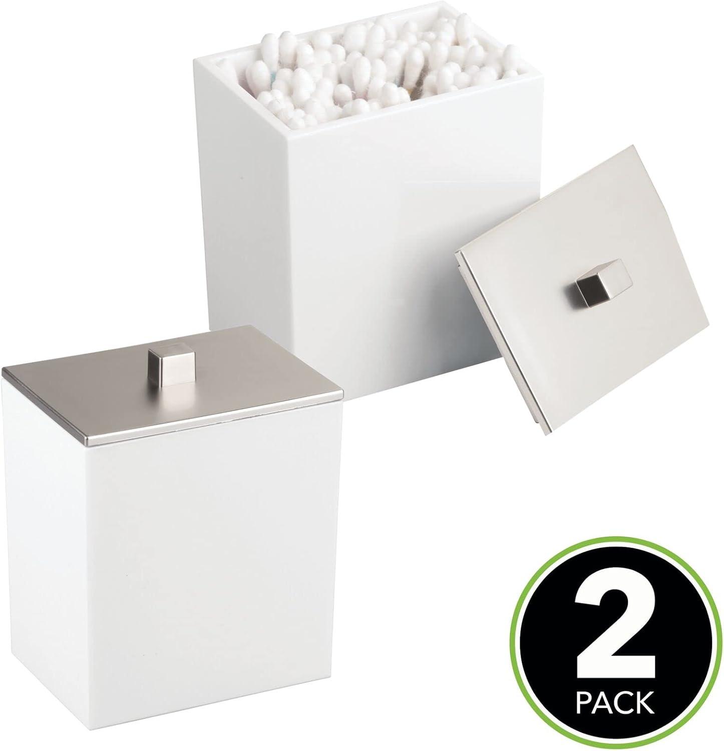 imagemDesign Plastic Rectangle Apothecary Canister  Organizer for Bathroom Vanity Countertop Shelf Decor  Holds Cotton Swabs Soap Makeup Bath Salts  Lumiere Collection  2 Pack  ClearLight PinkWhiteBrushed