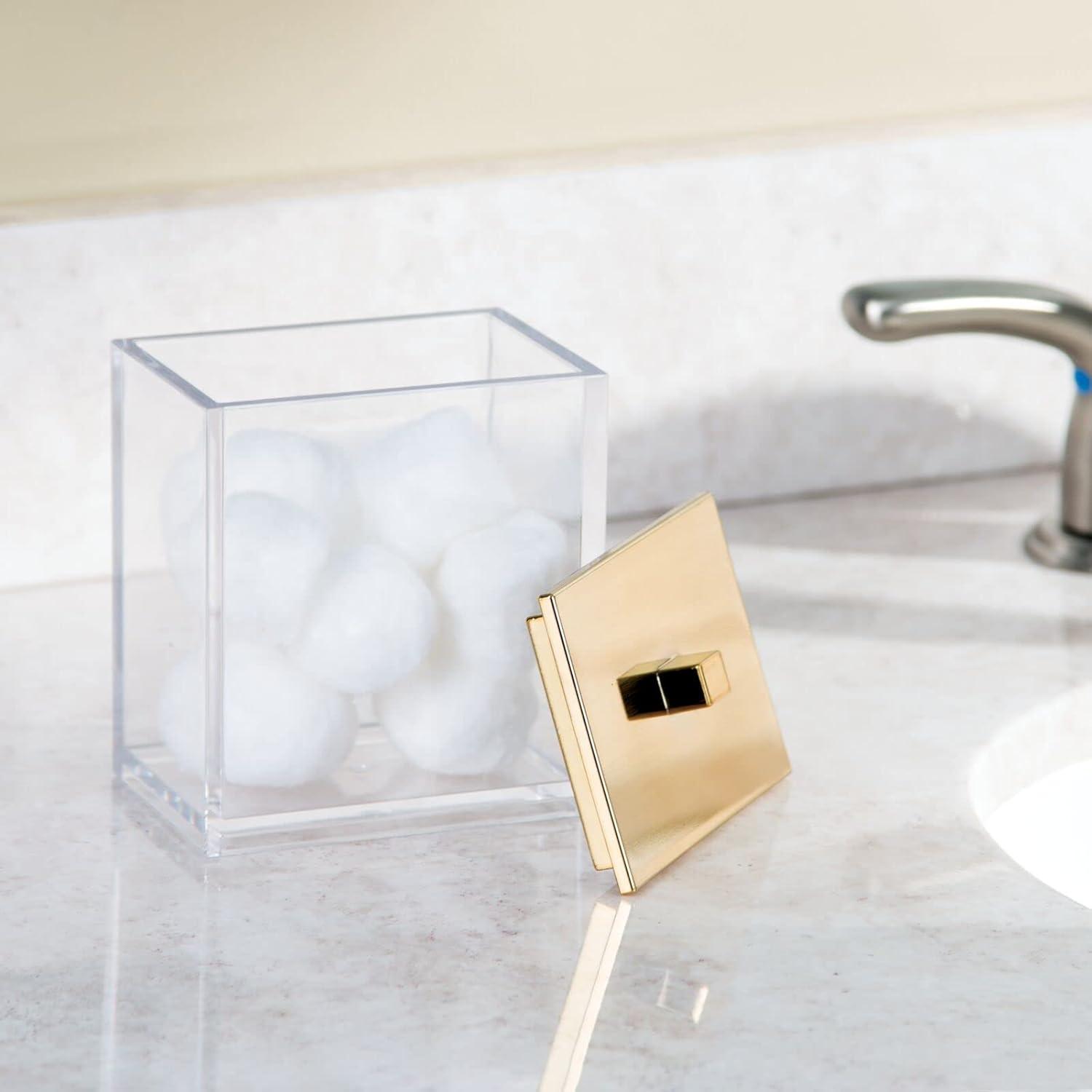 imagemDesign Plastic Rectangle Apothecary Canister  Organizer for Bathroom Vanity Countertop Shelf Decor  Holds Cotton Swabs Soap Makeup Bath Salts  Lumiere Collection  2 Pack  ClearLight PinkClearGold