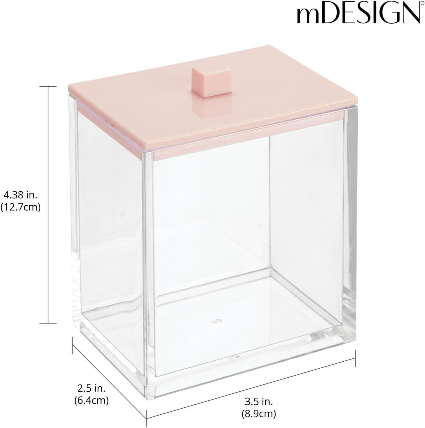 imagemDesign Plastic Rectangle Apothecary Canister  Organizer for Bathroom Vanity Countertop Shelf Decor  Holds Cotton Swabs Soap Makeup Bath Salts  Lumiere Collection  2 Pack  ClearLight PinkClearLight Pink