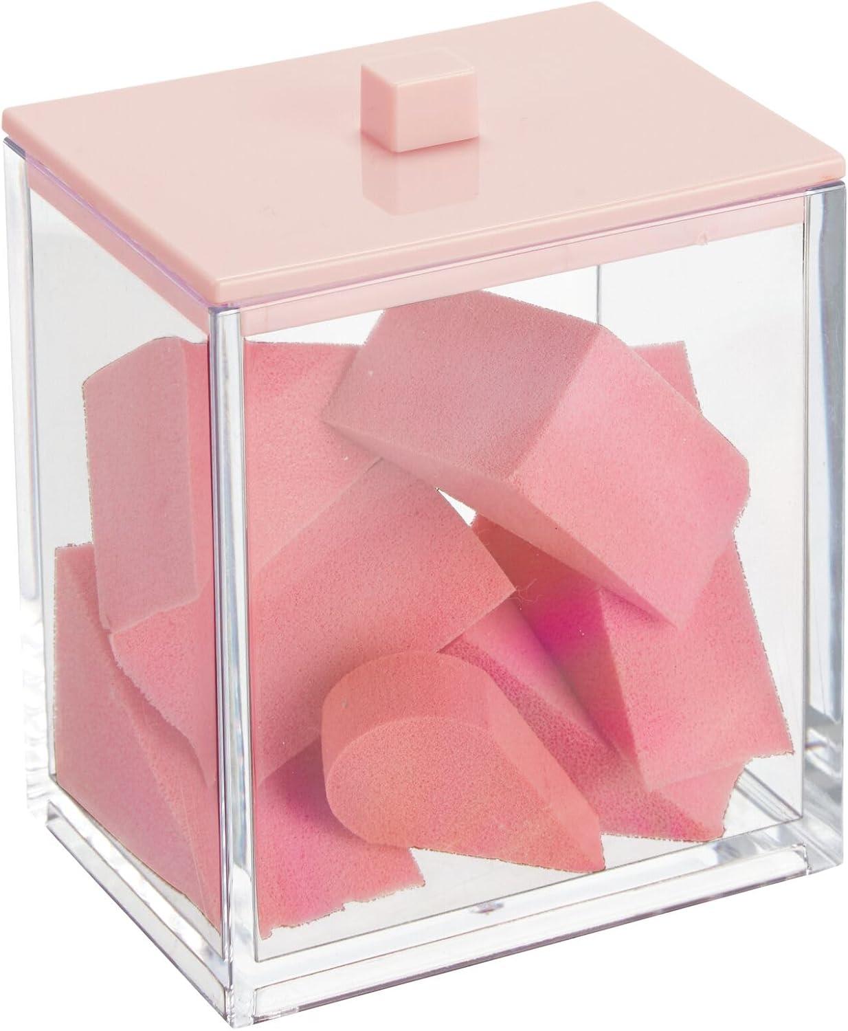 imagemDesign Plastic Rectangle Apothecary Canister  Organizer for Bathroom Vanity Countertop Shelf Decor  Holds Cotton Swabs Soap Makeup Bath Salts  Lumiere Collection  2 Pack  ClearLight PinkClearLight Pink