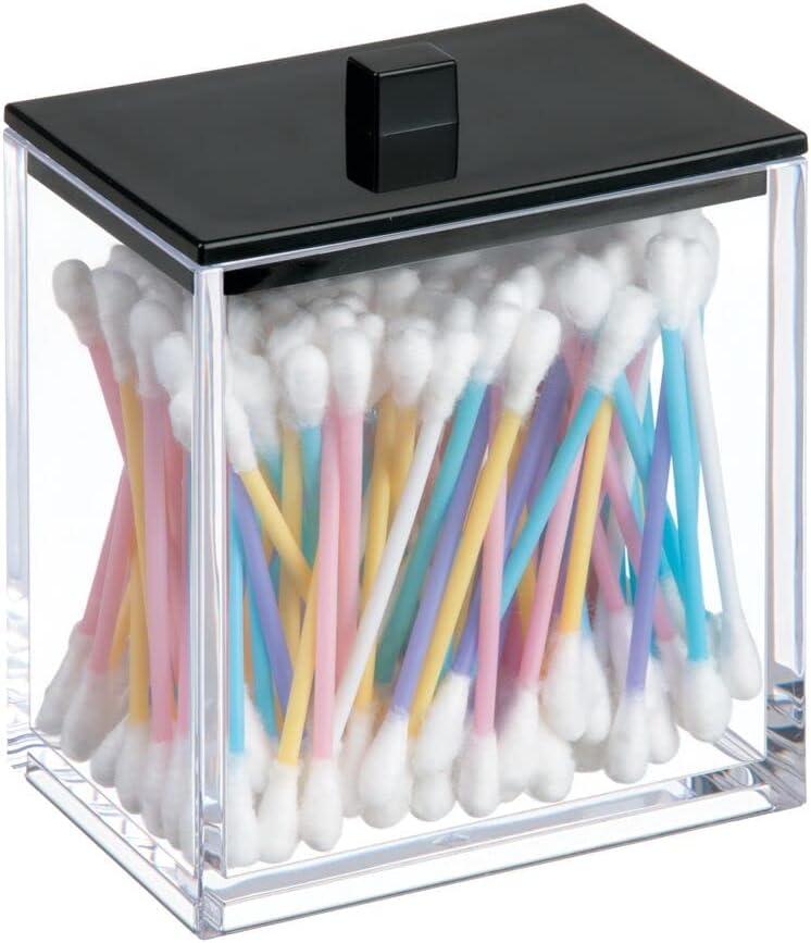 imagemDesign Plastic Rectangle Apothecary Canister  Organizer for Bathroom Vanity Countertop Shelf Decor  Holds Cotton Swabs Soap Makeup Bath Salts  Lumiere Collection  2 Pack  ClearLight PinkClearMatte Black