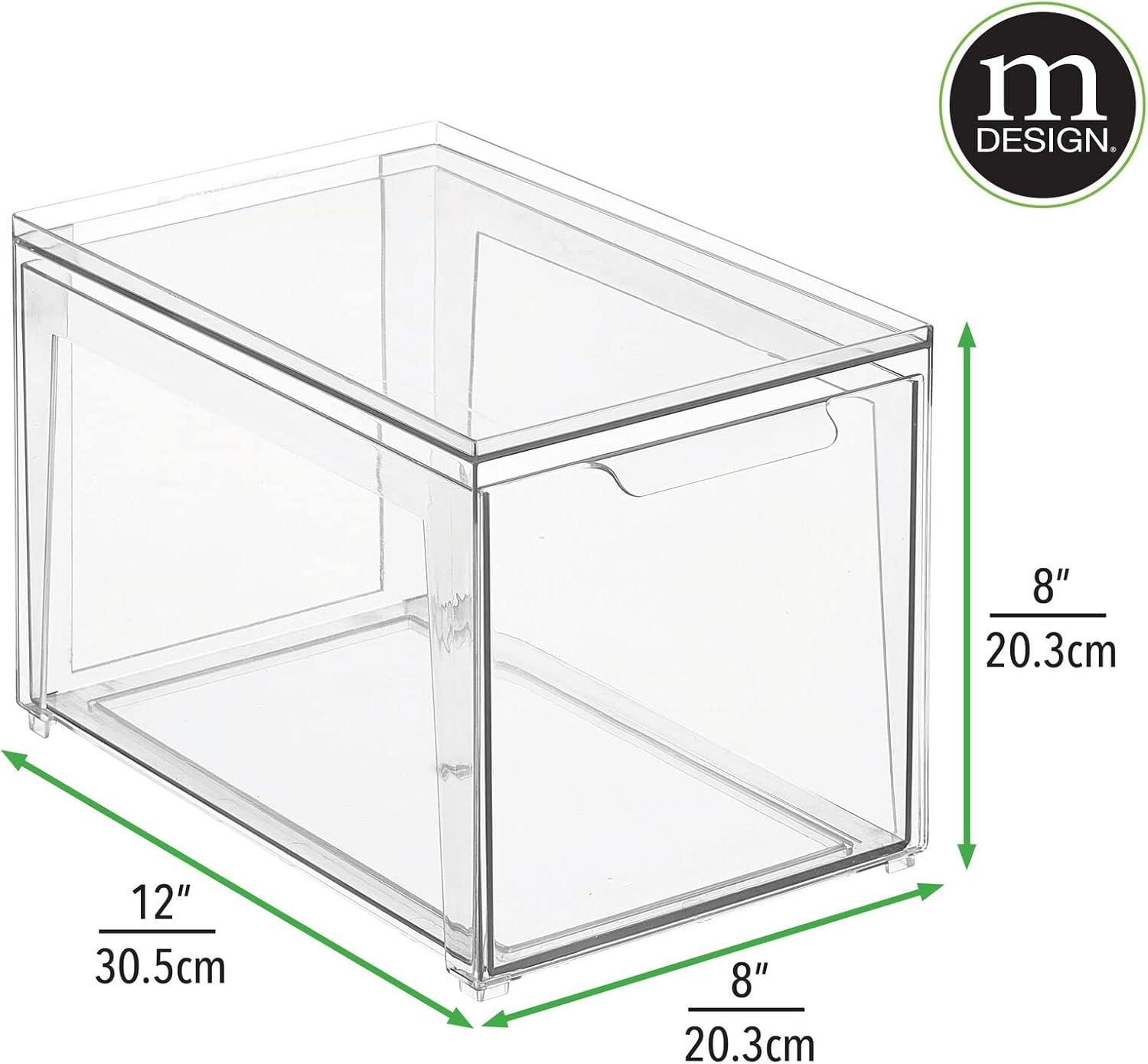 imagemDesign Plastic Stackable Closet Storage Organizer Bin Containers with Front Pull Drawer for Cabinet Desk Shelf Cupboard or Dresser Organization  Lumiere Collection  Set of 3  Clear8 x 12 x 8 Pack of 2