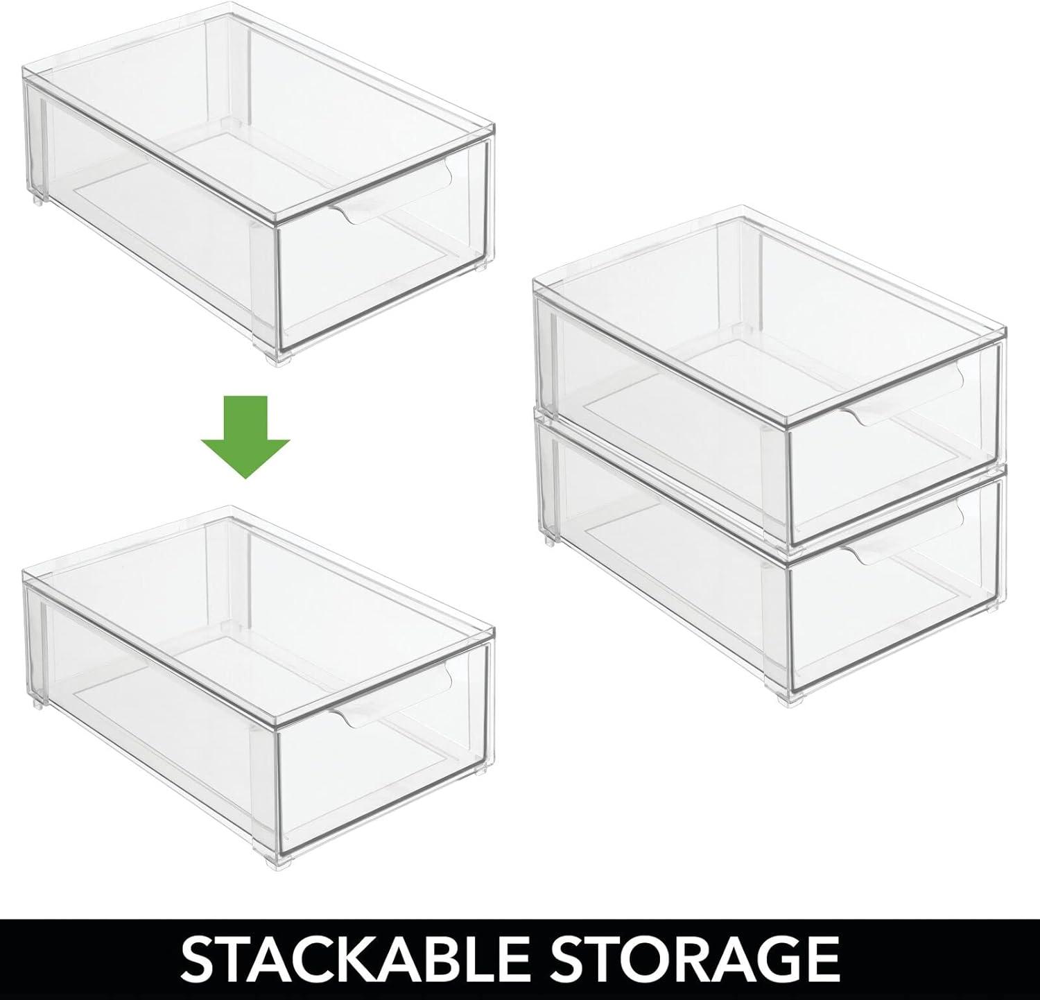 imagemDesign Plastic Stackable Closet Storage Organizer Bin Containers with Front Pull Drawer for Cabinet Desk Shelf Cupboard or Dresser Organization  Lumiere Collection  Set of 3  ClearMixed Sizes Pack of 3
