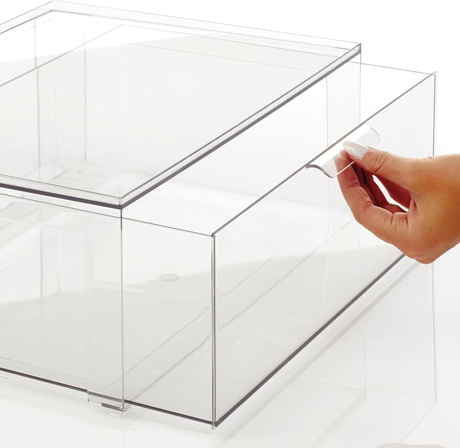 imagemDesign Plastic Stackable Closet Storage Organizer Bin Containers with Front Pull Drawer for Cabinet Desk Shelf Cupboard or Dresser Organization  Lumiere Collection  Set of 3  Clear16 x 12 x 6 Pack of 2