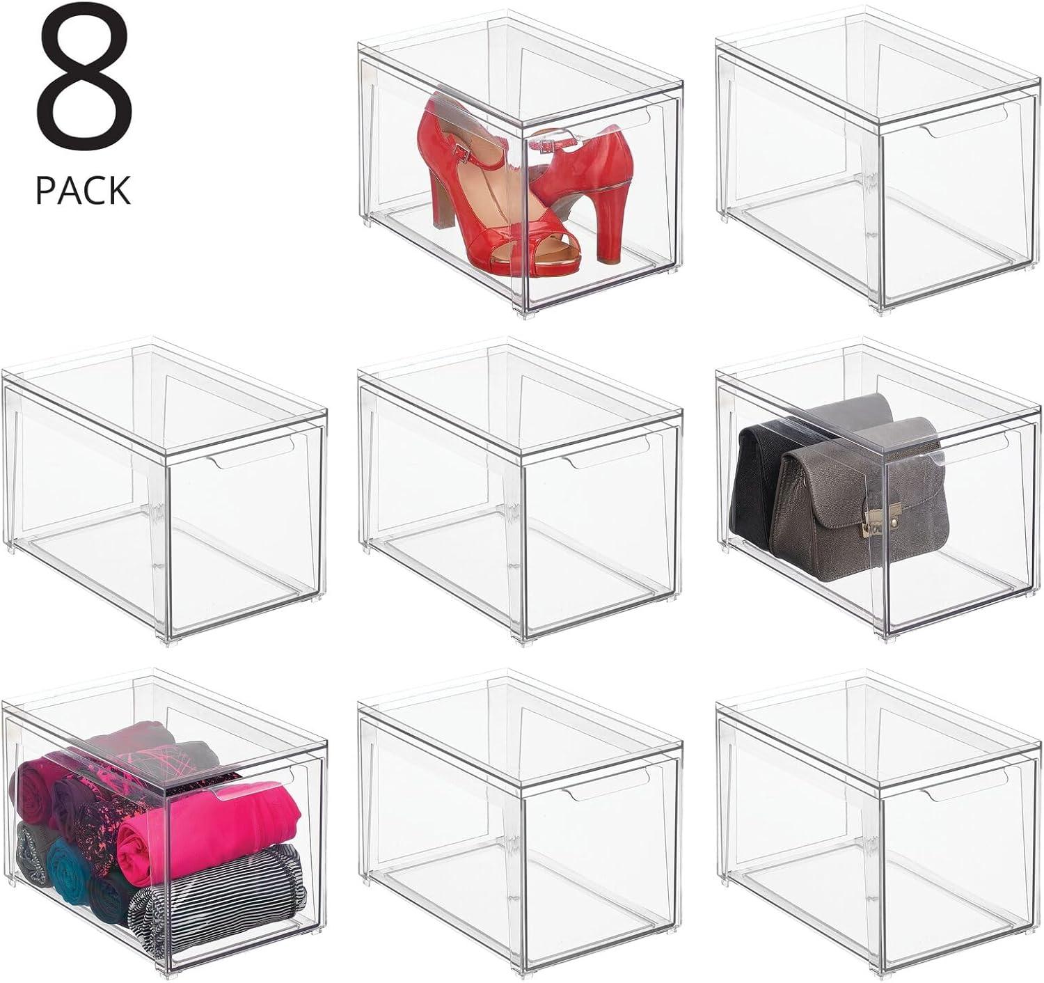 imagemDesign Plastic Stackable Closet Storage Organizer Bin Containers with Front Pull Drawer for Cabinet Desk Shelf Cupboard or Dresser Organization  Lumiere Collection  Set of 3  Clear8 x 12 x 8 Pack of 8