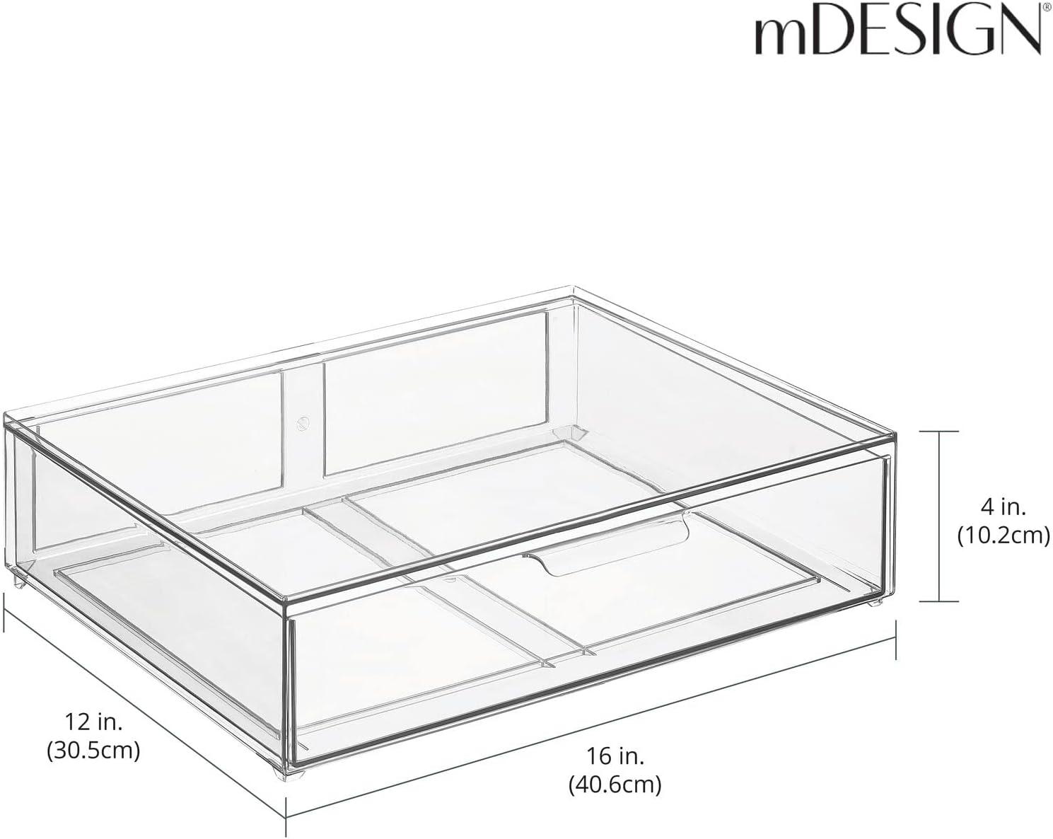 imagemDesign Plastic Stackable Closet Storage Organizer Bin Containers with Front Pull Drawer for Cabinet Desk Shelf Cupboard or Dresser Organization  Lumiere Collection  Set of 3  Clear12 x 16 x 4 Pack of 4