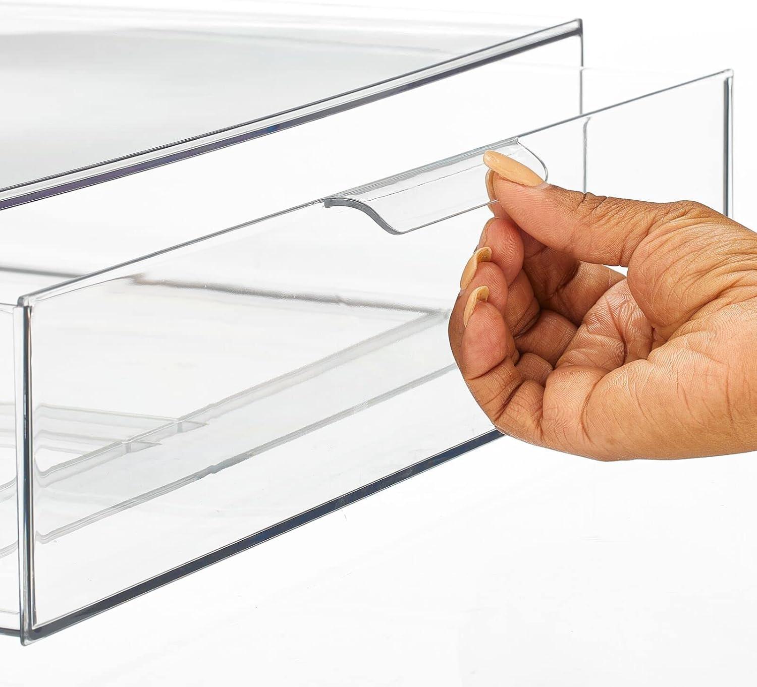 imagemDesign Plastic Stackable Closet Storage Organizer Bin Containers with Front Pull Drawer for Cabinet Desk Shelf Cupboard or Dresser Organization  Lumiere Collection  Set of 3  Clear12 x 16 x 4 Pack of 4