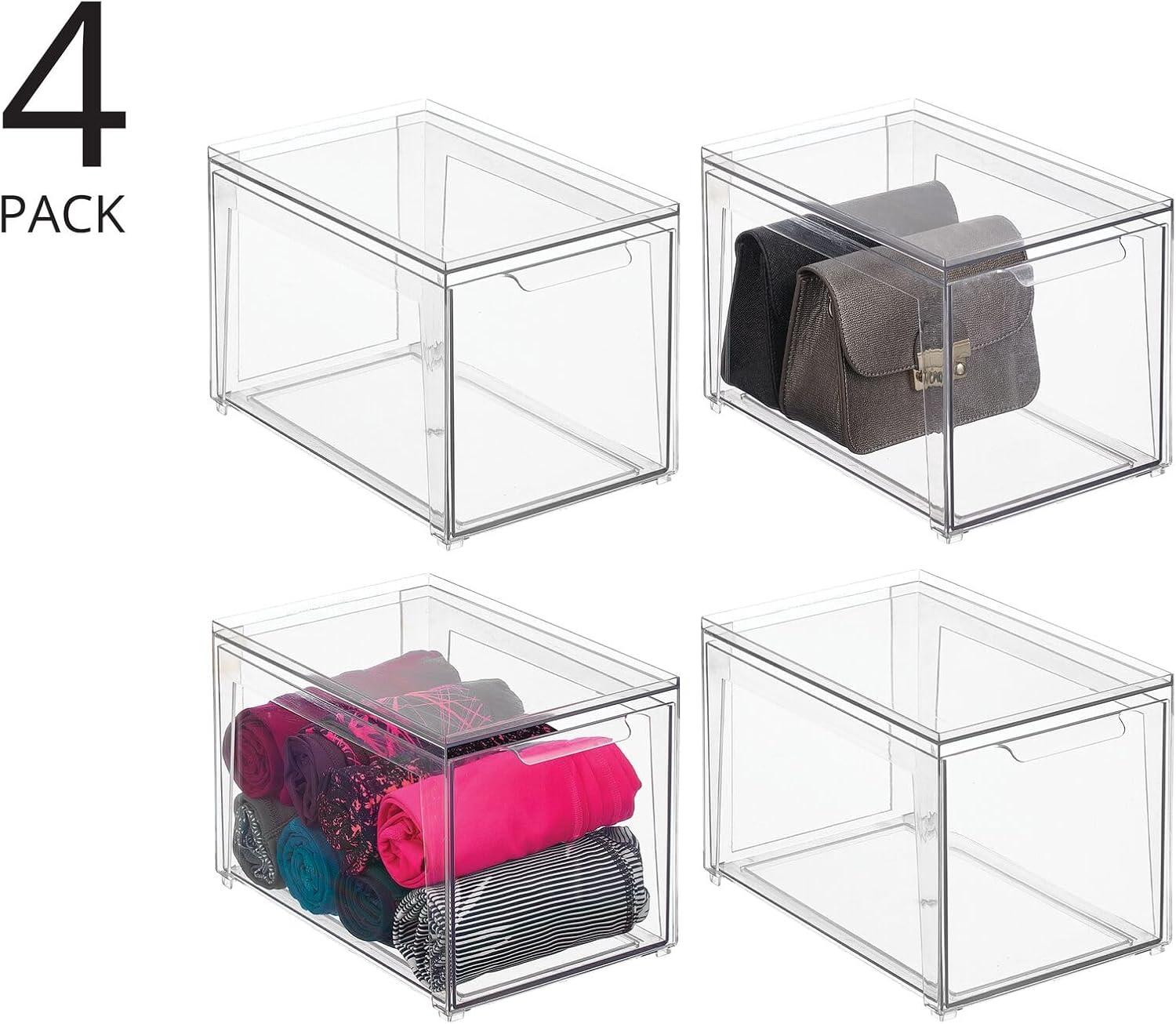 imagemDesign Plastic Stackable Closet Storage Organizer Bin Containers with Front Pull Drawer for Cabinet Desk Shelf Cupboard or Dresser Organization  Lumiere Collection  Set of 3  Clear8 x 12 x 8 Pack of 4