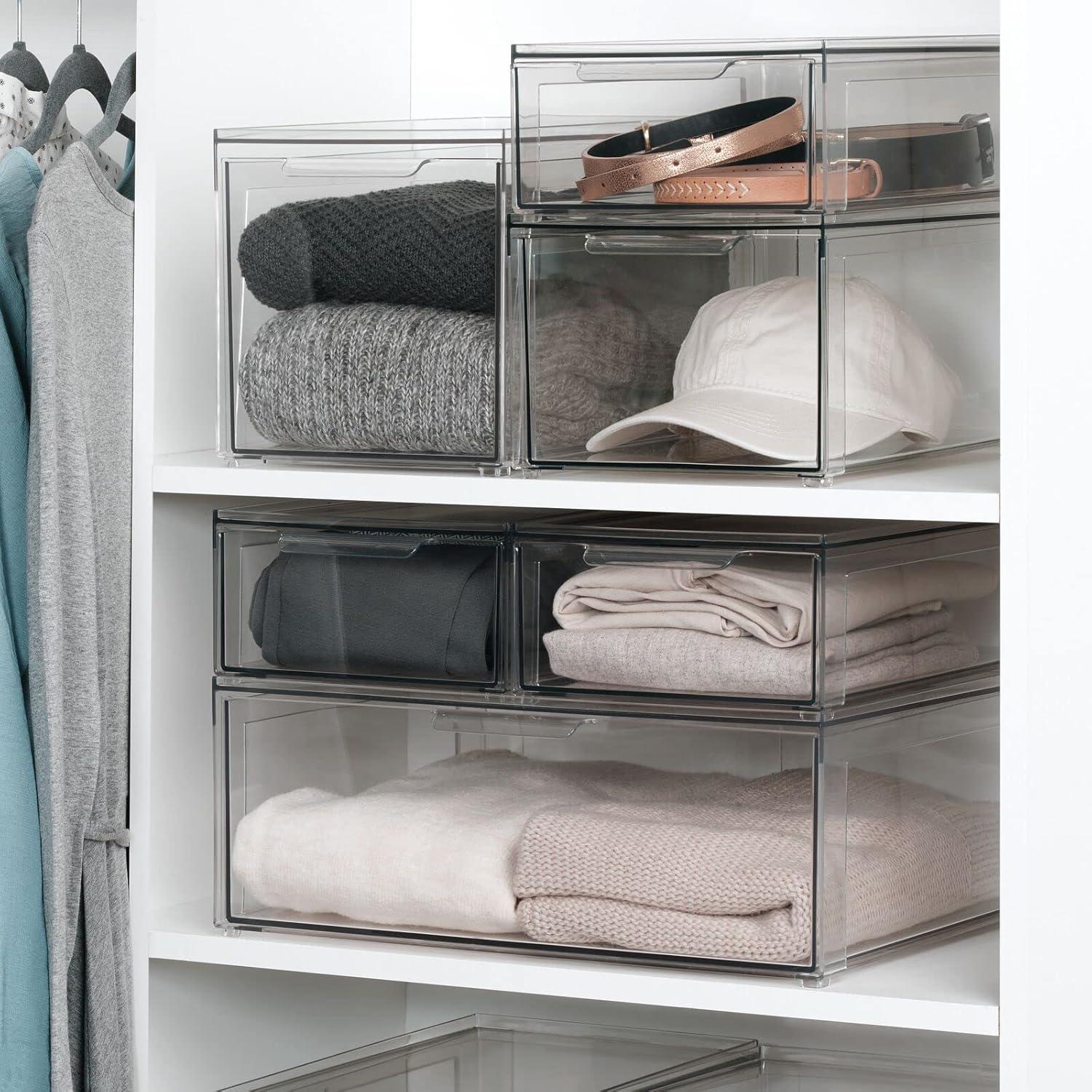 imagemDesign Plastic Stackable Closet Storage Organizer Bin Containers with Front Pull Drawer for Cabinet Desk Shelf Cupboard or Dresser Organization  Lumiere Collection  Set of 3  Clear8 x 12 x 8 Pack of 1